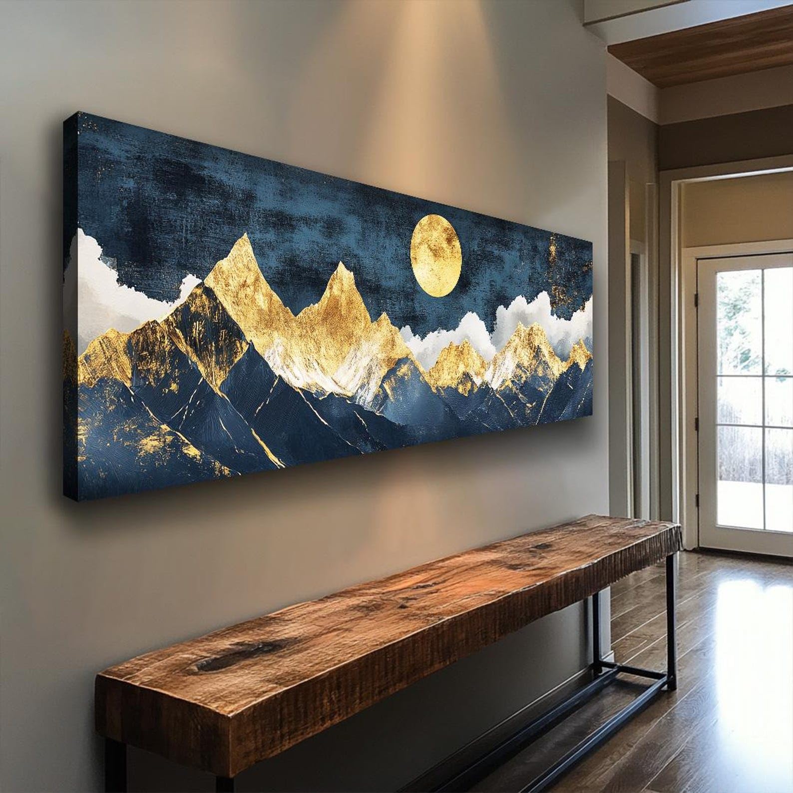 Xbtykpb Frameless Long Horizontal Wall Art, Textured Mountain Wall Art, Long Narrow Wall Art, Tall Thin Canvas Wall Art, Modern Painting(45X135cm/Frameless)