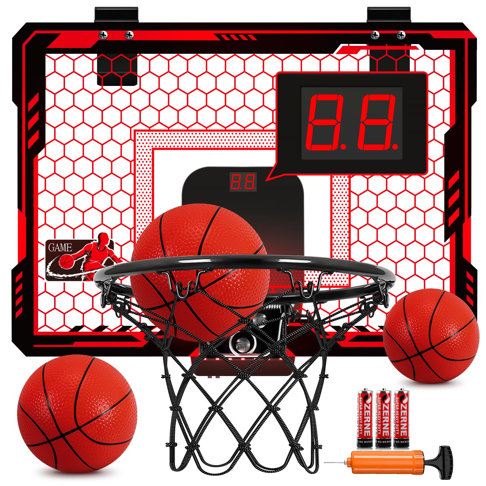 Mini Basketball Hoop Indoor with 7 Colors LED Lights | Over The Door Basketball Hoop with Scorer and Batteries | Door Basketball Hoop for Room Toy Basketball Set for Boys Girls Teens Adults