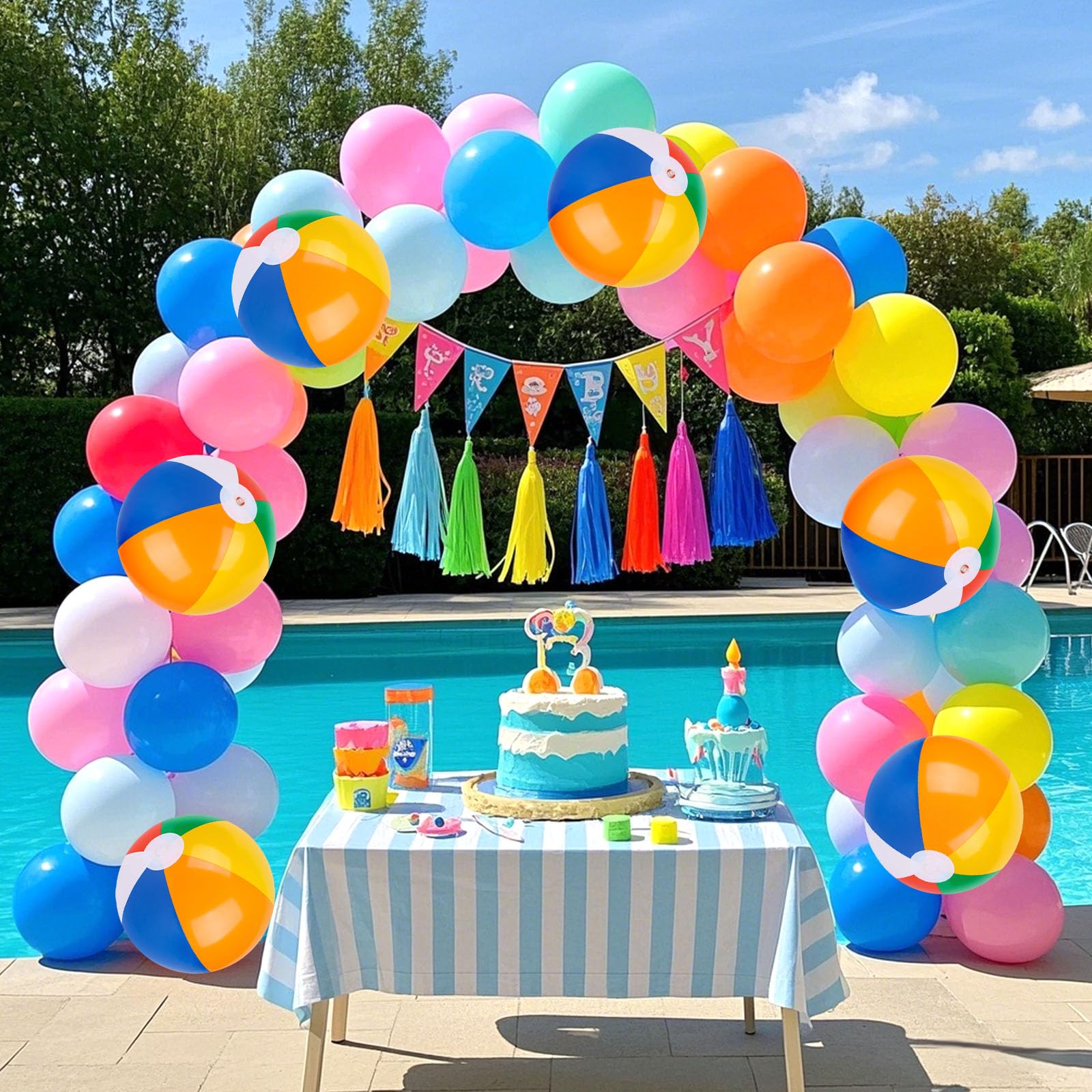 Paquete de 12 bolas de playa, juguetes inflables de piscina de 8 pulgadas para playa, verano, natación, fiestas 5