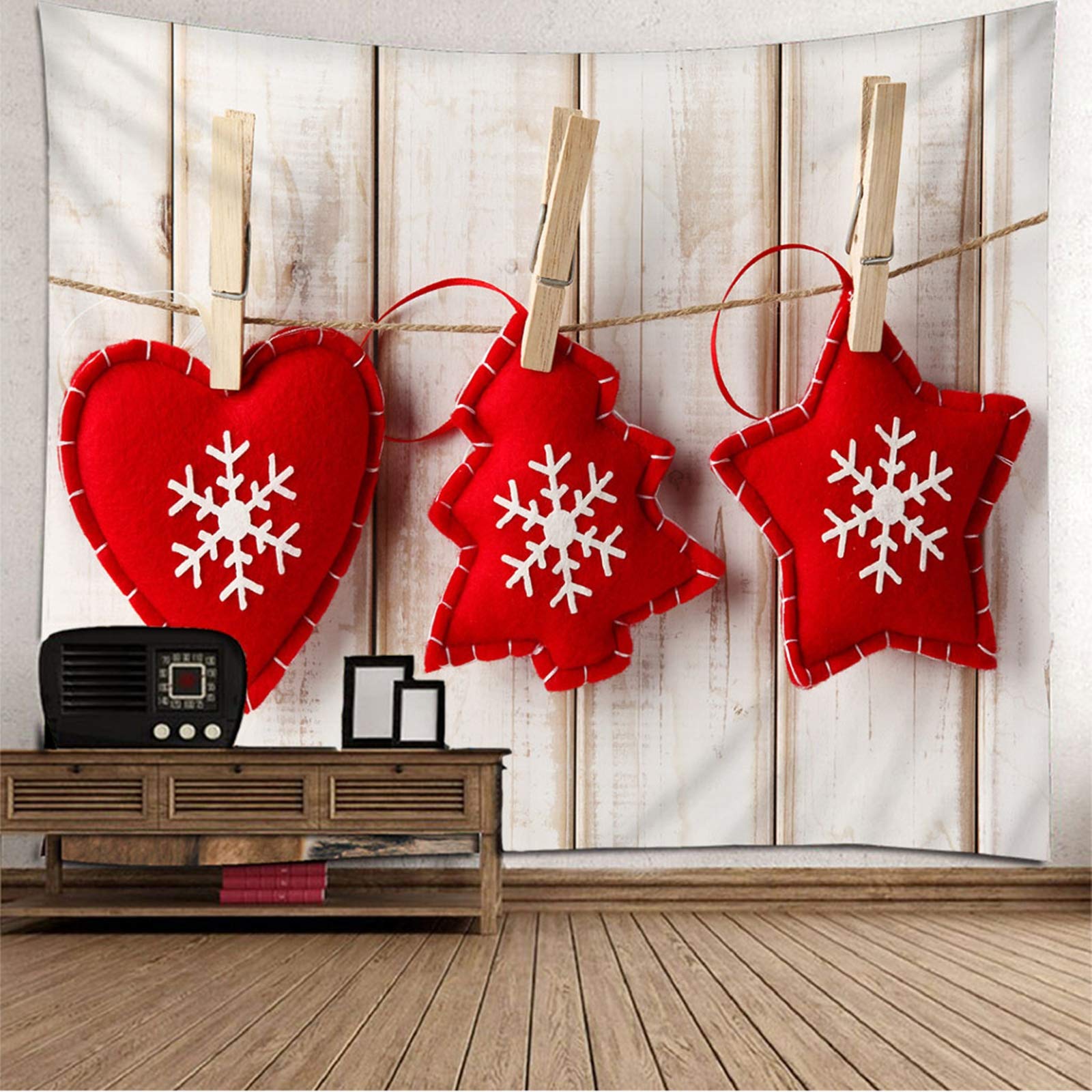 Banemi Dekoracja na Boże Narodzenie, ogród, serce, choinka, gwiazdy, płatki śniegu, czerwony, poliester, ozdoba na ścianę, nastolatki, 200 x 200 cm