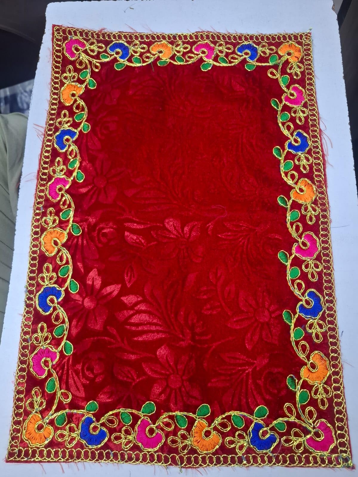 Decorative Velvet Pooja Aasan Mat for Chowki & Mandir | Handmade Traditional Puja Cloth with Golden Lace Border | Multipurpose Puja Decoration Cloth for Idol, Diwali, Navratri & Festivals-picture-16