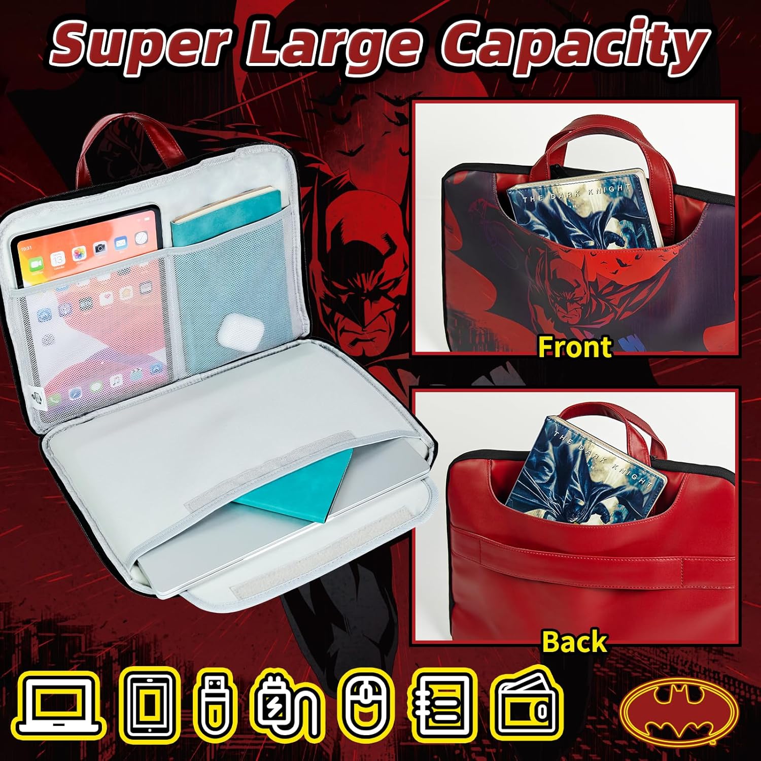 Y-times BATMAN Laptop Bag 14 inch, Waterproof Lightweight Shockproof Laptop Sleeve with Handle, Heavy Duty Protection Computer Accessories