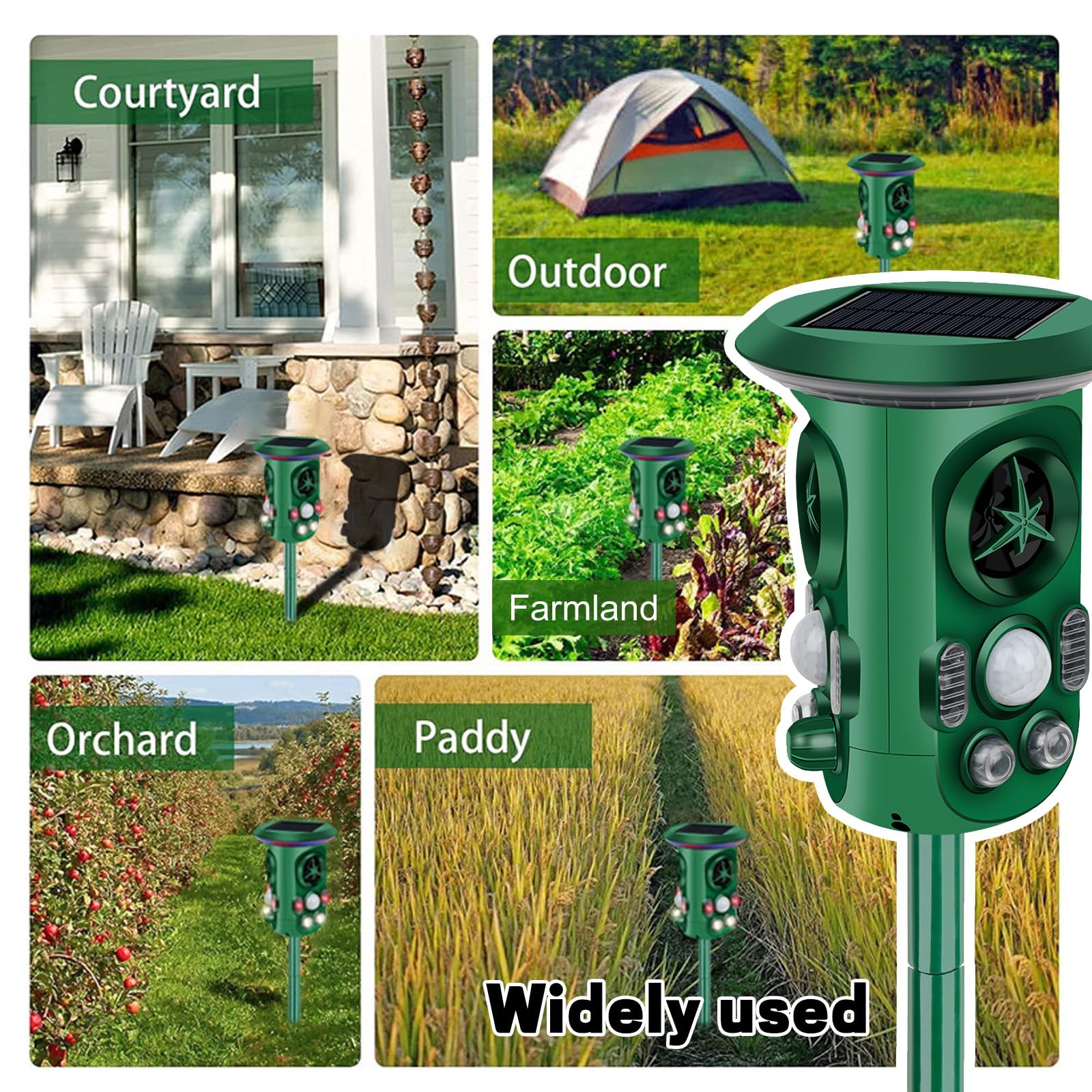 Ahuyentador de Gatos por Ultrasonido Solar con Detector de Movimiento | ahuyentador de animales jardín 360°, Protección contra Martas, IP66 Resistente al Agua, Con Flash, Eficaz contra Gatos
