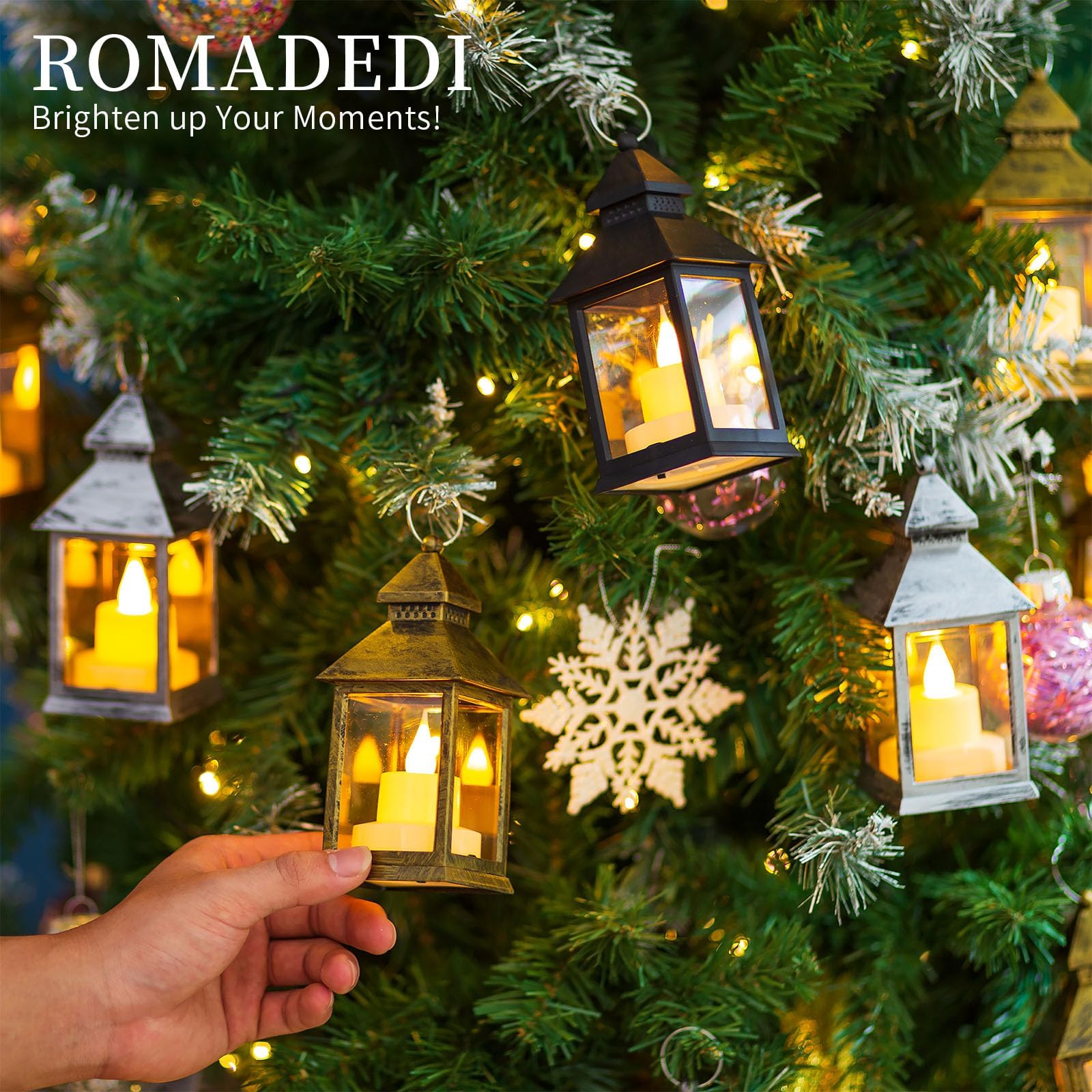 Romadedi Lámpara dorada para bodas, 10 piezas, pequeñas lámparas decorativas LED para colgar, portavelas para la mesa de Navidad, Ramadán marroquí, fiestas de Halloween al aire libre