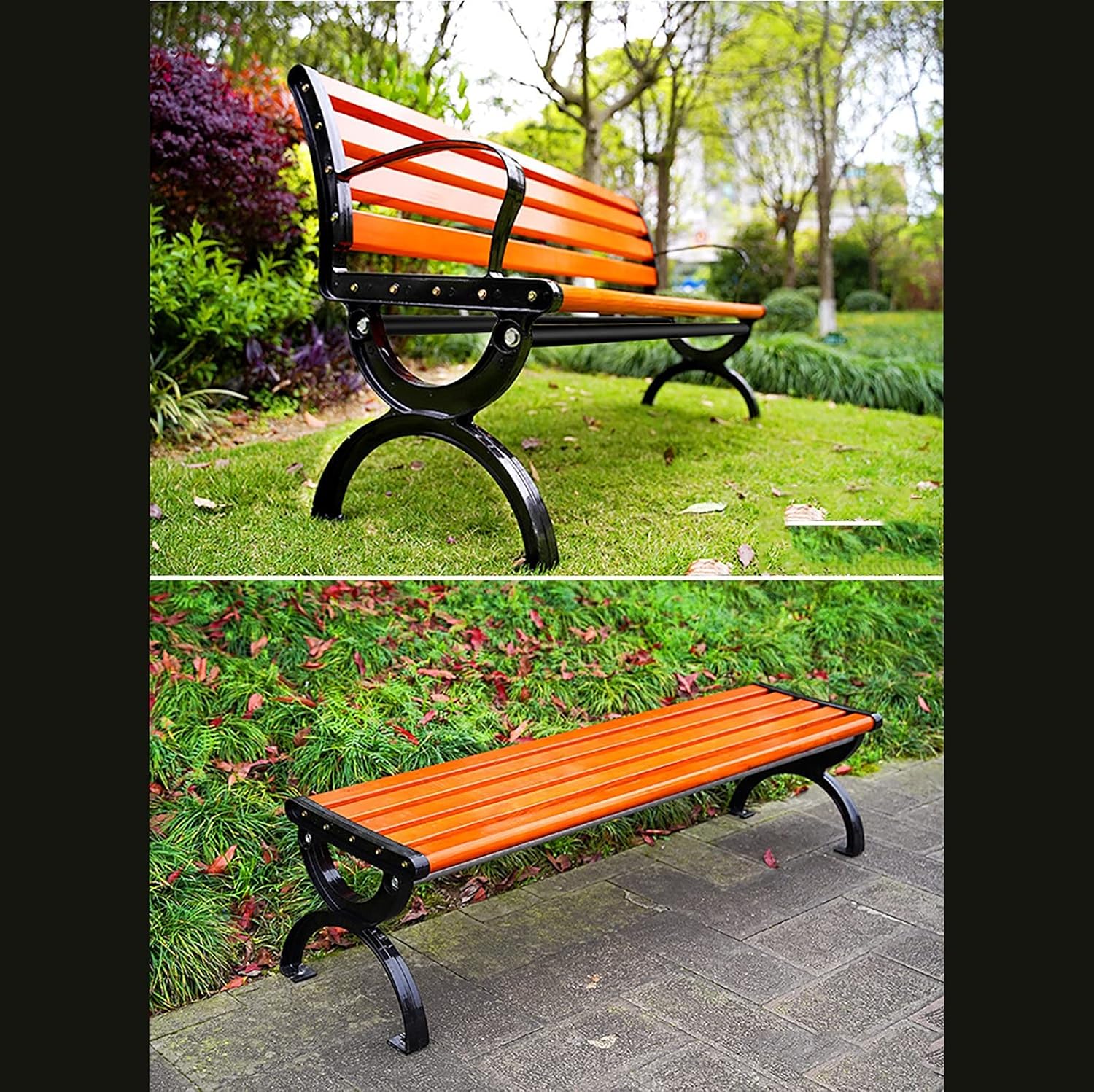 Weatherproof 59in Metal & Wood Outdoor Bench for Garden & Patio, Durable Dining Seating with Backrest, Ideal for Yard, Picnic & Outdoor Use