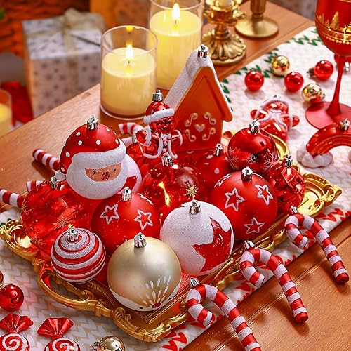 Miniatura 6 de Alupssuc Juego de 65 bolas de Navidad, bolas de plástico inastillables, casa de jengibre y decoración de árbol de Navidad, vacaciones, boda, fiesta,