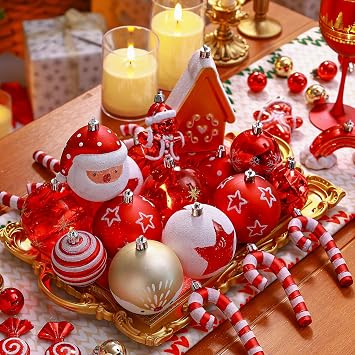 Alupssuc 80pcs Christmas Balls Ornaments Set, Red, White and Gold