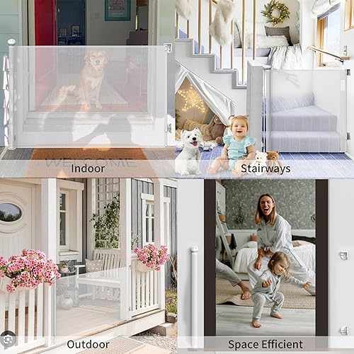 Miniatura 4 de Puerta de seguridad de malla retráctil, puerta para mascotas, puerta para bebé, 33 pulgadas de alto, se extiende hasta 55 pulgadas de ancho, para