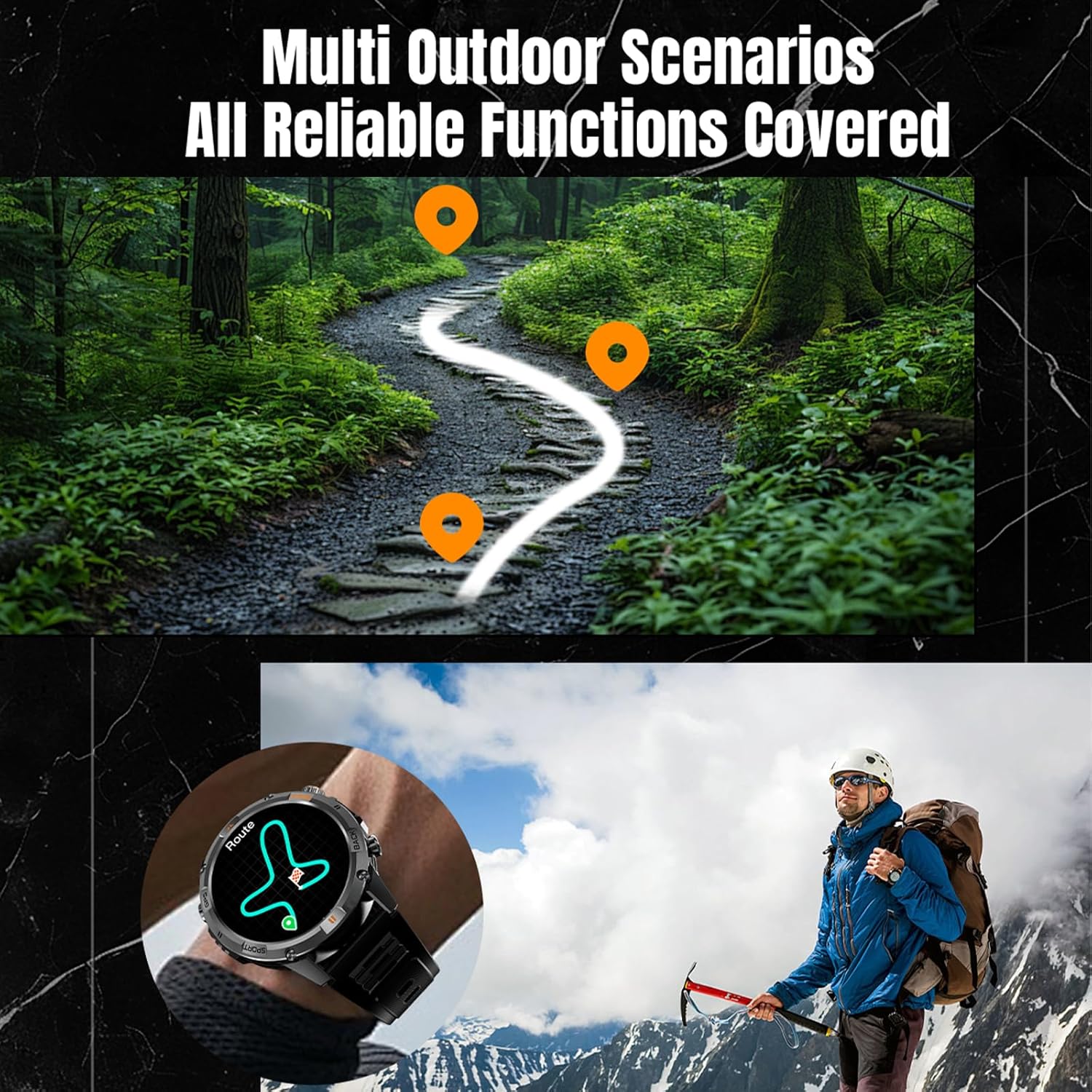 Yihou GPS Smart Watches for Men Fitness Watch Fitness Tracker with Compass Heart Rate Monitor Sleep Monitor Sports Modes Flashlight for Android iOS Black Orange