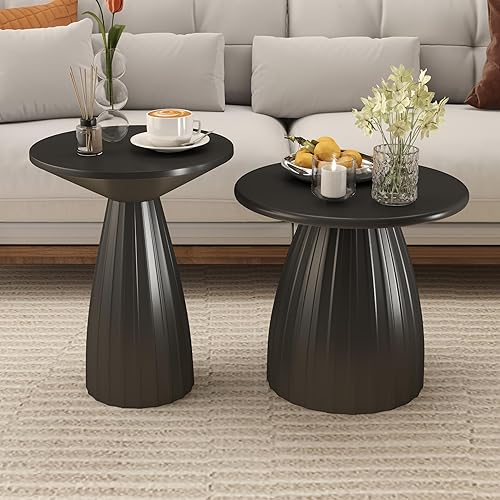 Vista 14 de Mesa auxiliar redonda de metal blanco beige para sofá, mesa auxiliar circular pequeña para sofá, mesita de noche redonda moderna, mesita de noche