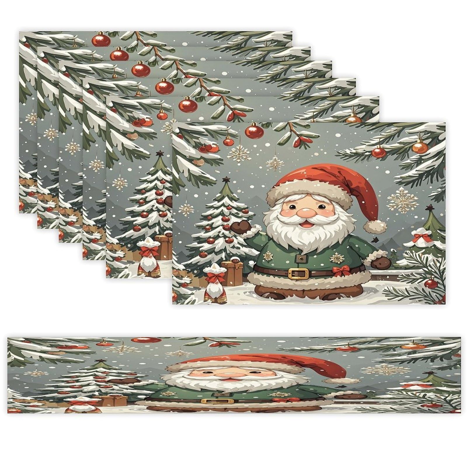 Cute Christmas Gnome Placemats Set of 6 and Table Runner for Holiday Party Kitchen Dining Table Decor Farmhouse Style Washable Table Mat Set Heat Resistant Linen Place Mat Sets
