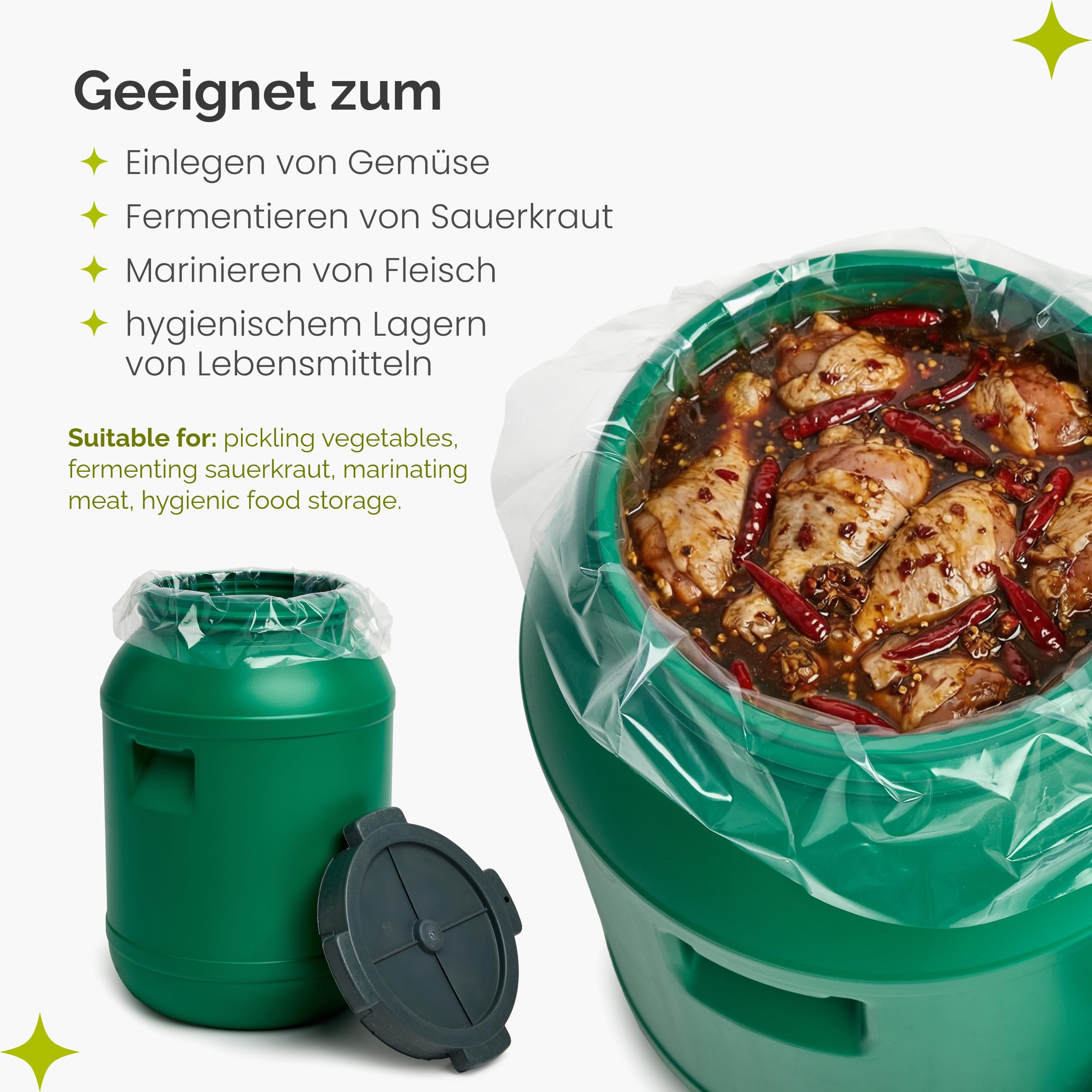 Garronda set da 10 pezzi sacchi da 60 litri, 60 x 80 cm in PE trasparente per botti e secchi, per prodotti alimentari, fermentazione, marinatura e conservazione, spessore 80 micron GD-0180