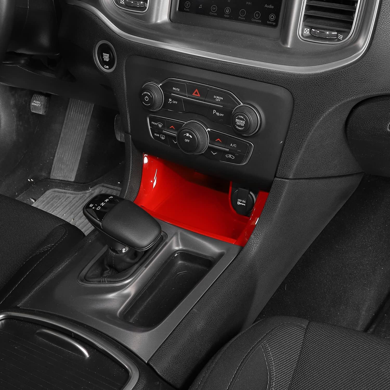 CheroCar for Charger Center Console Gear Shift Front Storage Trim Panel Cover Interior Accessories for 2011-2020 Dodge Charger (Red)
