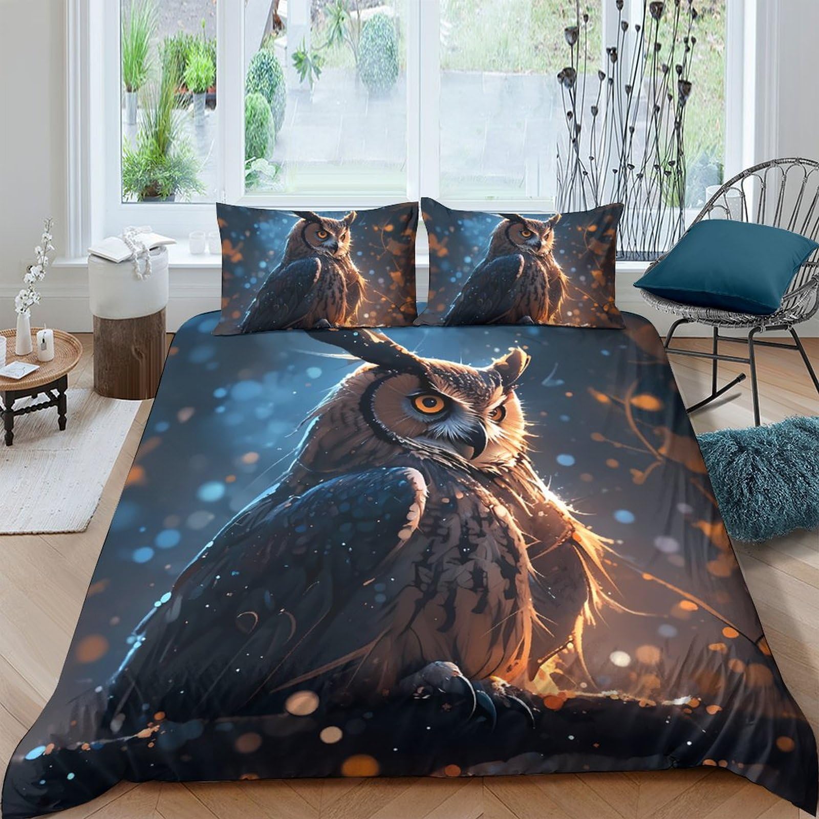 Ctjqhvkz Style-6 3D Printed Owl Night Forest Fitted Sheet Microfiber Bedroom Decor Mattress Cover Soft Washable For Home Dorm Single（135X200cm）