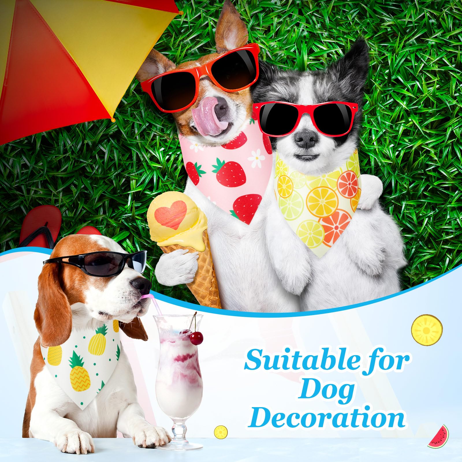 Shyyween Hundehalstücher mit Früchten, für den Sommer, Hawaii, weich, verstellbar, Dreieckstuch für kleine, mittelgroße und große Haustiere, 100 Stück