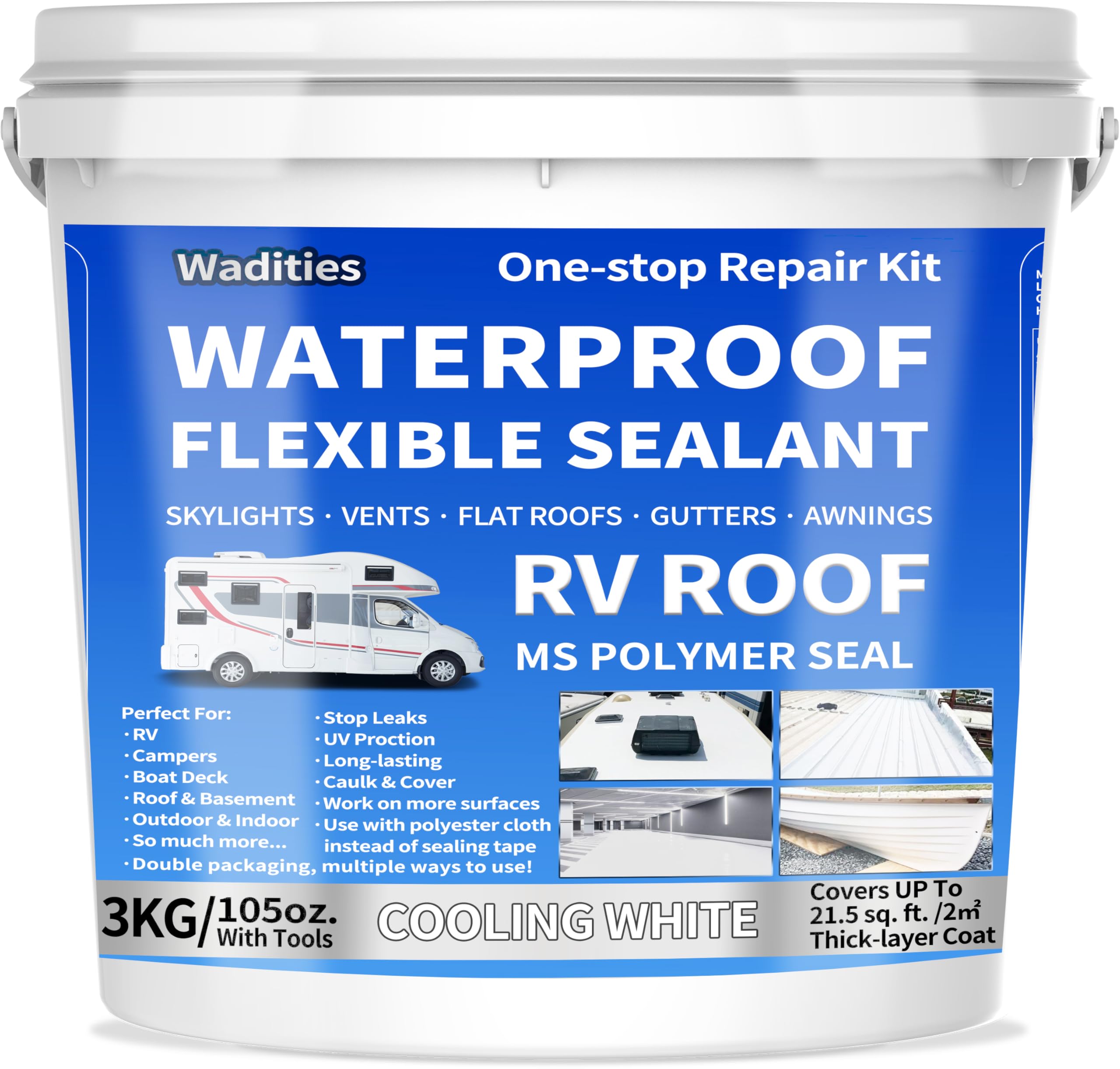 Sellador Impermeable Blanco, Wadities 3KG Sellador Flexible Impermeable, Sella, Protege y Repara Fugas Instantaneamente - Para Uso Interior y Exterior