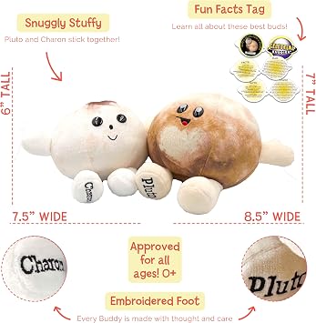 Celestial Buddies Pluto & Charon Buddy | 7.5, 8.5 Soft Stuffed Plush Embroidered Features Fun Planet Facts Tag for Kids STEM Learning Educational Gift Classroom Homeschool Science Space Astronomy 0+