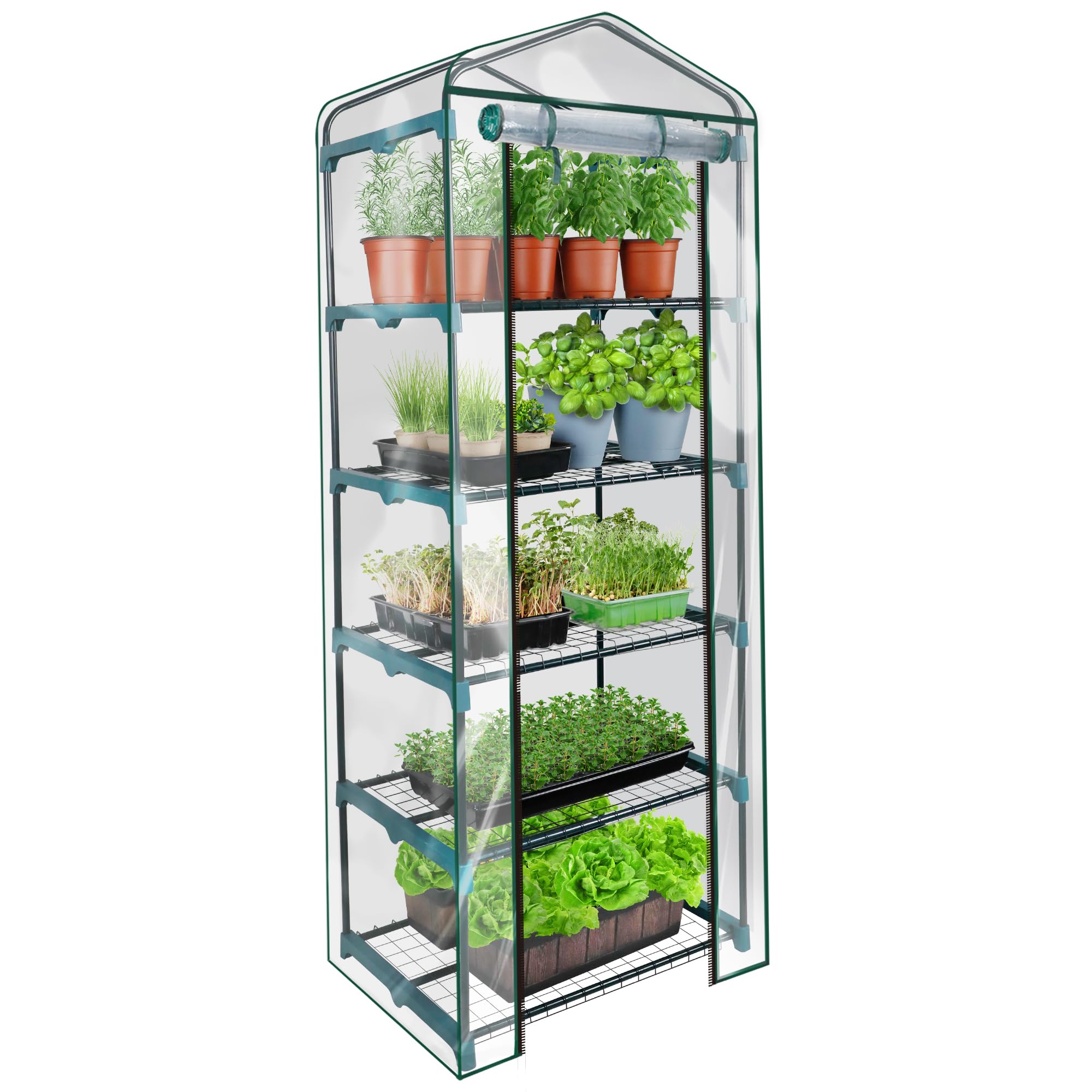 KOL 5-Tier Mini Greenhouse - PVC Clear Cover & Steel Frame - Portable Small Green House for Indoor & Outdoor Use - Grow Plants, Seedlings, Herbs