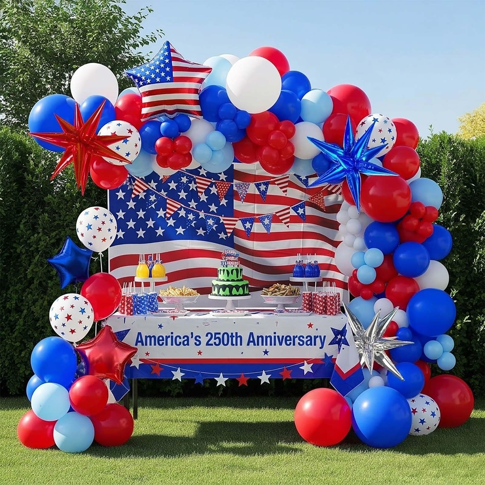 Red White and Blue Balloon Garland Kit for America's 250th Anniversary - Patriotic Decorations with Star Print &amp; USA Flag Foil Balloons for 4th of July, Independence Day, Memorial Day, Veterans Day