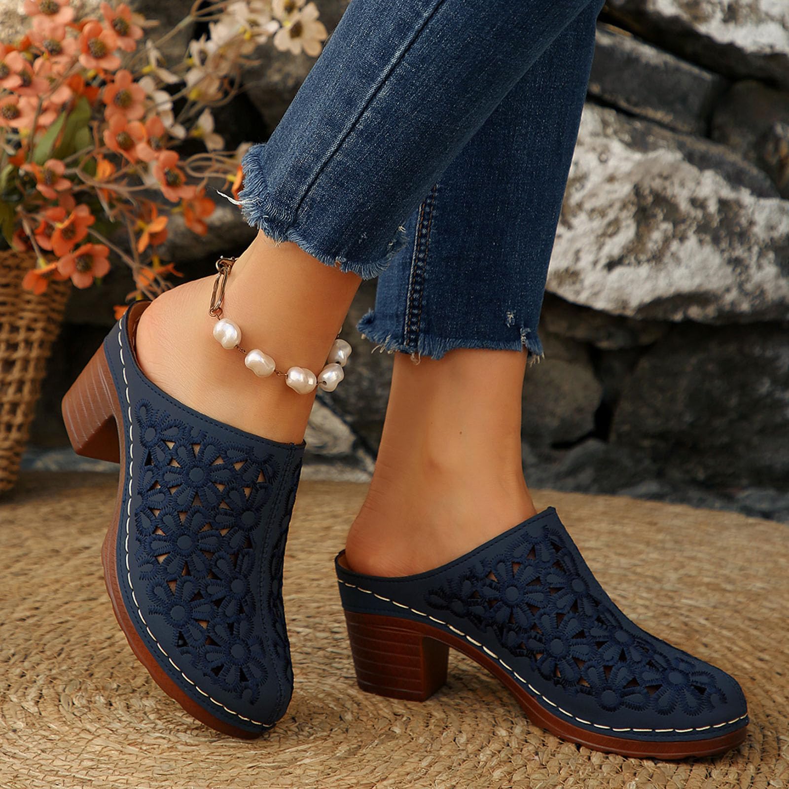 Womens Wedge Sandals 2026 Summer Fashion Closed Toe Comfortable Sandals Womens Breathable Slip On Beach Boho Block Heel Slippers — view 2