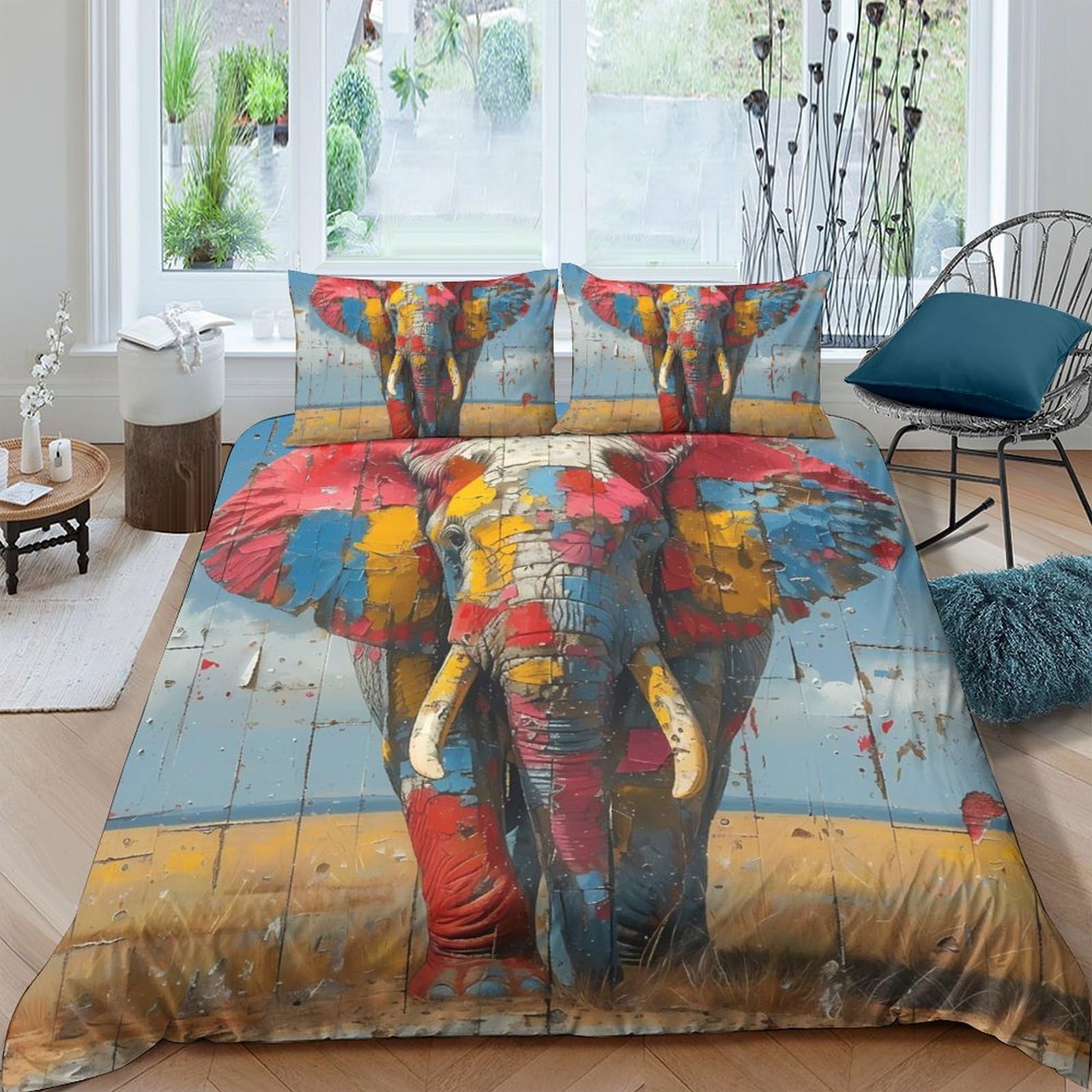 Ctjqhvkz Style-6 3D Printed Colorful Elephant Fitted Sheet Microfiber Soft Anti-Slip Artistic Elephant Bed Cover For Bedroom Guest Room Decor Single（135X200cm）