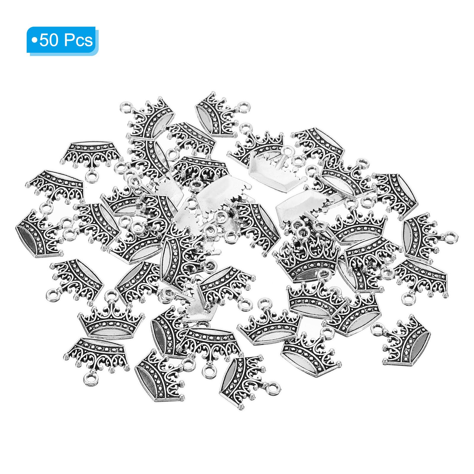 PATIKIL Crown Charm, 50Pcs Mini Crown Pendant Charm Bulk Metal Vintage Designer DIY for Making s s Wedding Crafts Queen Silver - Image 3