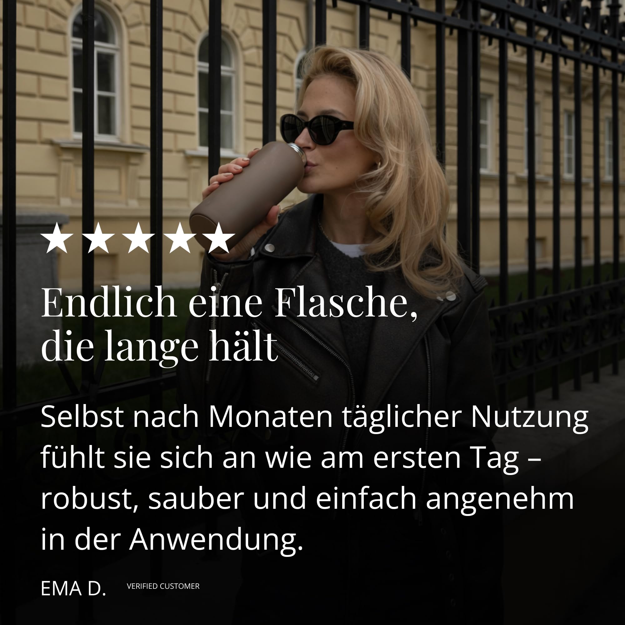 EQUA Timeless Isolierte Trinkflasche, doppelwandig, Edelstahl, 24 Stunden kalt oder bis zu 12 Stunden heiß, BPA-frei, auslaufsicher, haltbar, multifunktional (Steel, 1000ml)