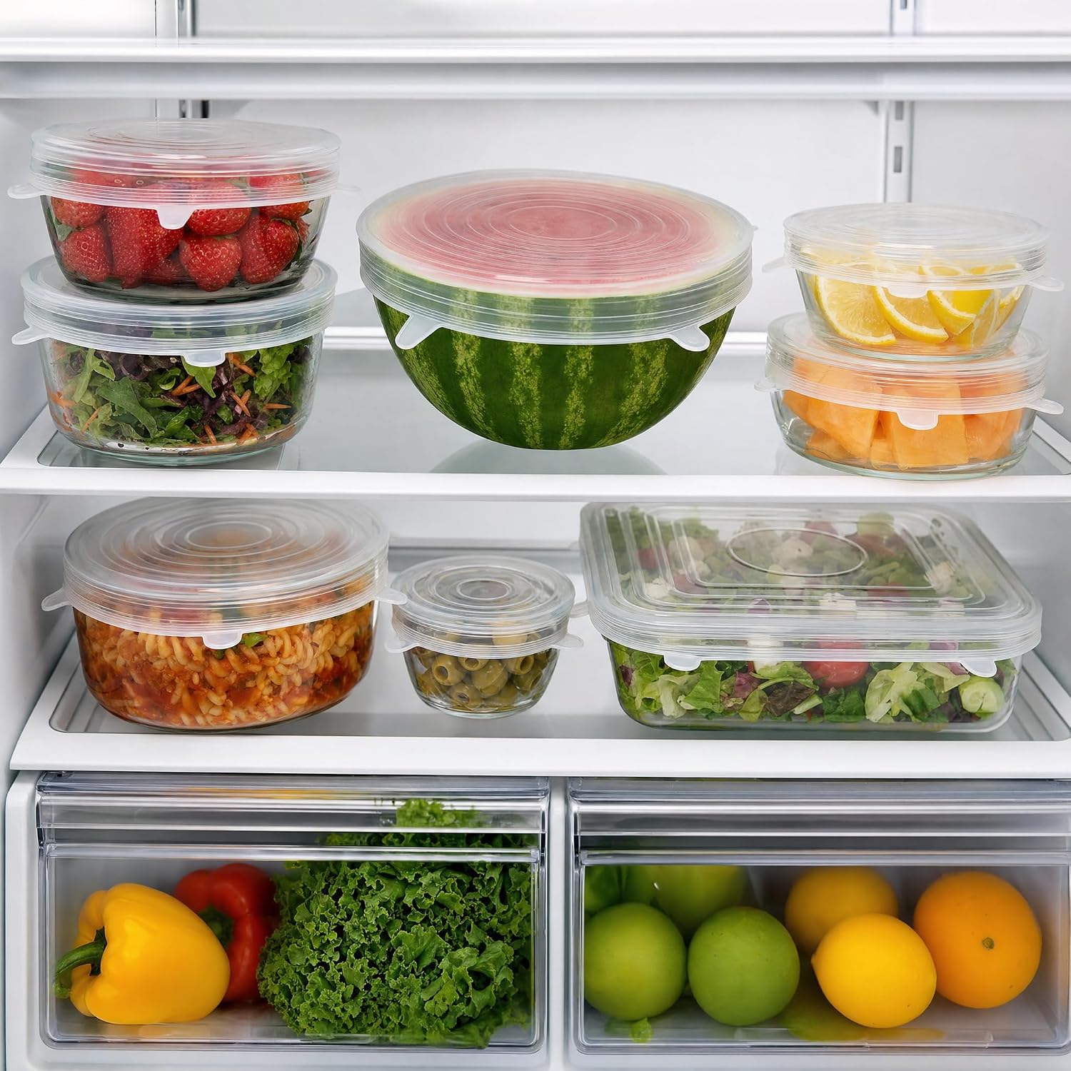 Silicone Stretch Lids – 12 Pack Reusable Food Storage Covers for Bowls, Cups, Containers – BPA Free Leakproof Kitchen Lid Set
