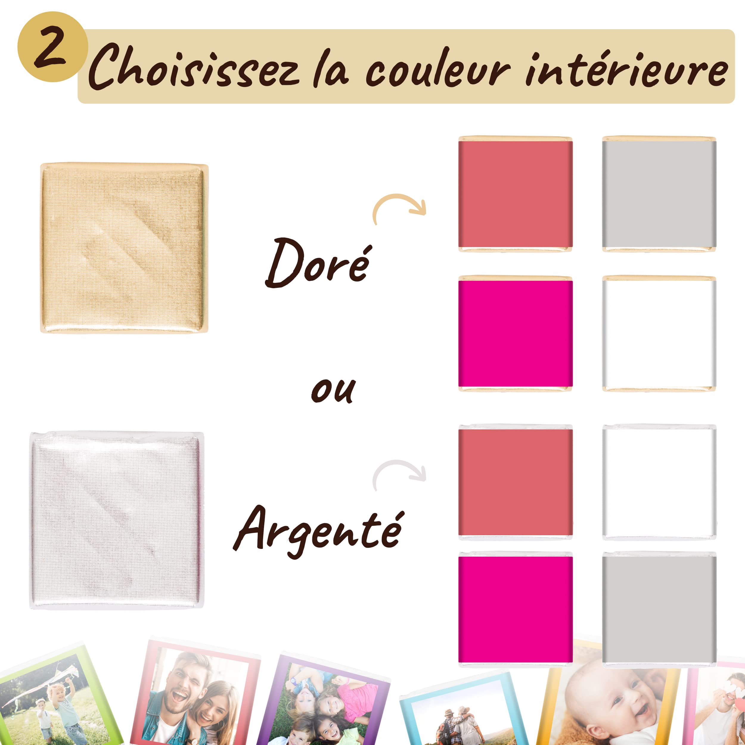 Coffret de 70 Carrés de Chocolat Personnalisés avec Photo et Textes | Personnalisez votre Texte et vos Couleurs, 7 Saveurs au Choix, 100% Pur Beurre de Cacao, Fabriqué en France, 350 Gr
