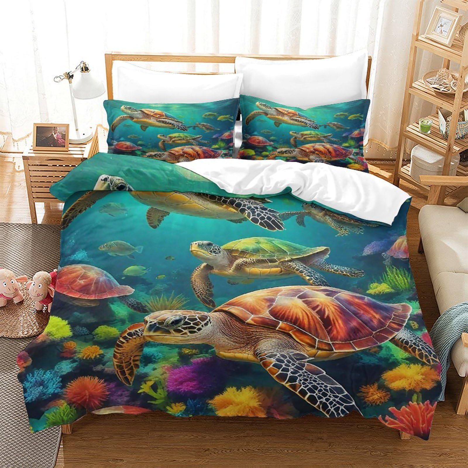 Housse de couette 260x220 cm monde sous-marin avec fermeture éclair