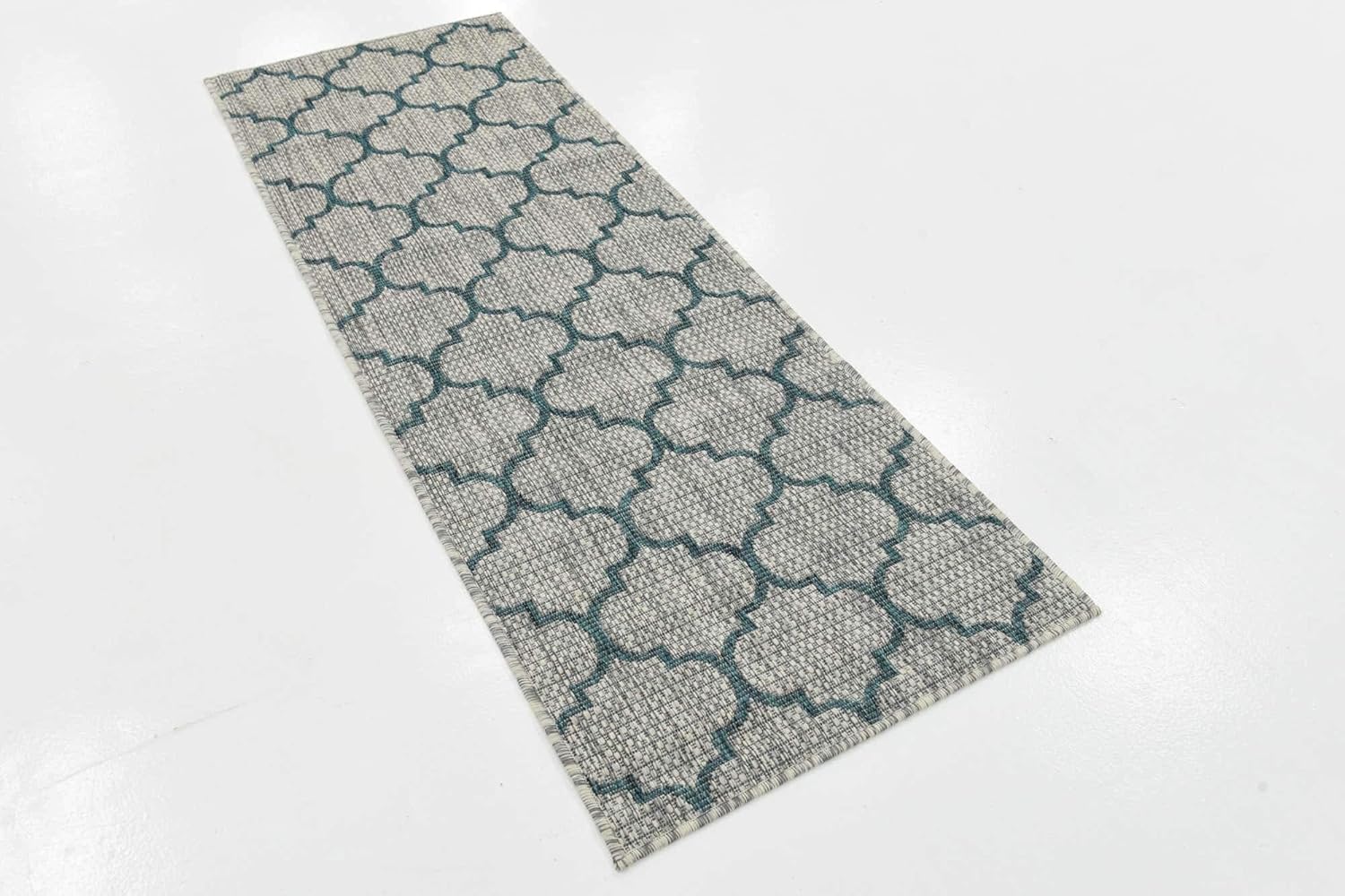 Gray Trellis Synthetic Flat Woven Outdoor Runner Rug