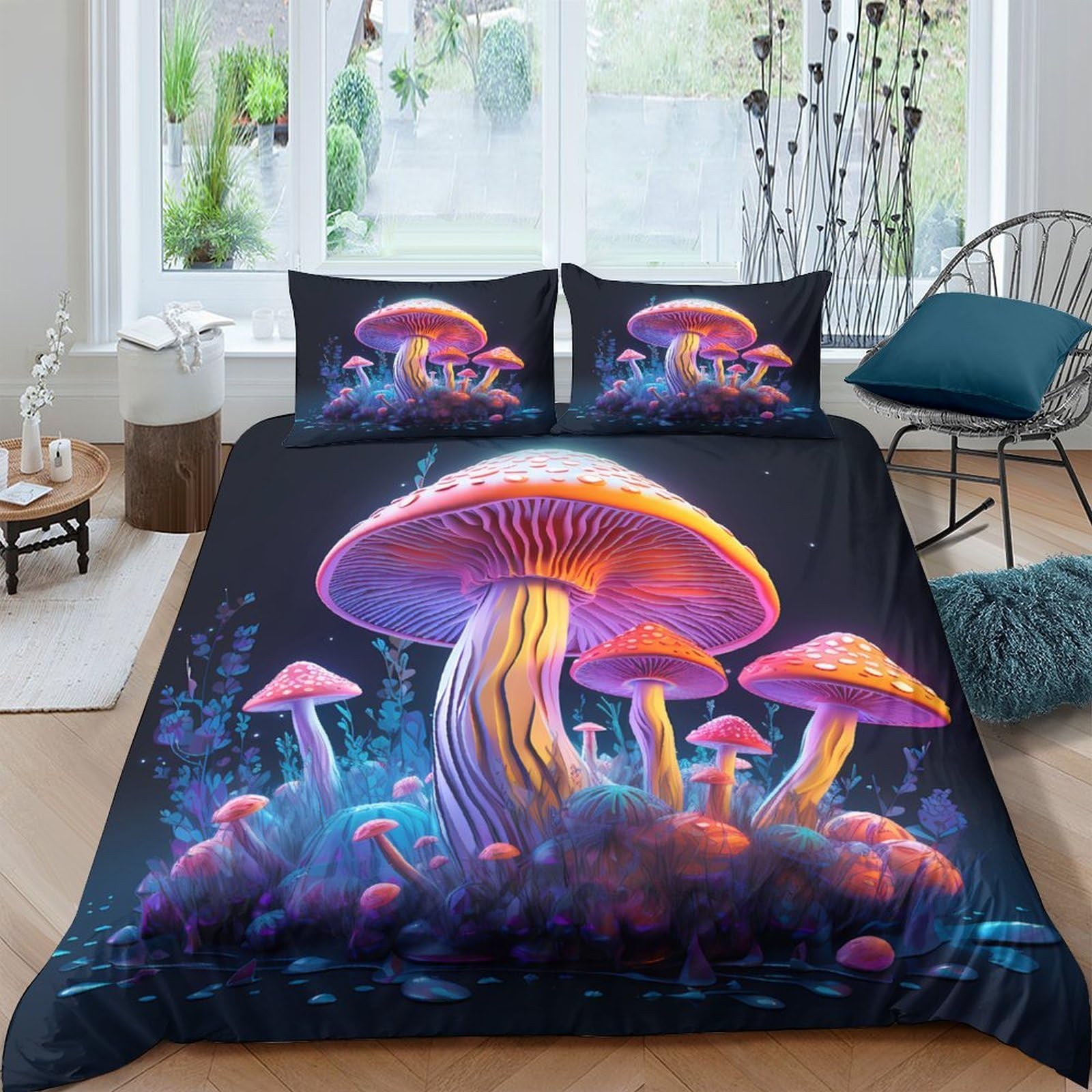 Ctjqhvkz Style-2 3D Printed Fantasy Mushroom Fitted Sheet Microfiber Soft Colorful Bed Cover For Bedroom Guest Room Decor Mattress Protection Single（135X200cm）