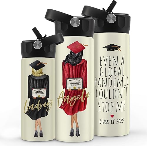 Miniatura 1 de Regalos de graduación para ella, botella de agua personalizada para mujer, 14 o 20 onzas, estilos de cabello personalizados, capucha y color de