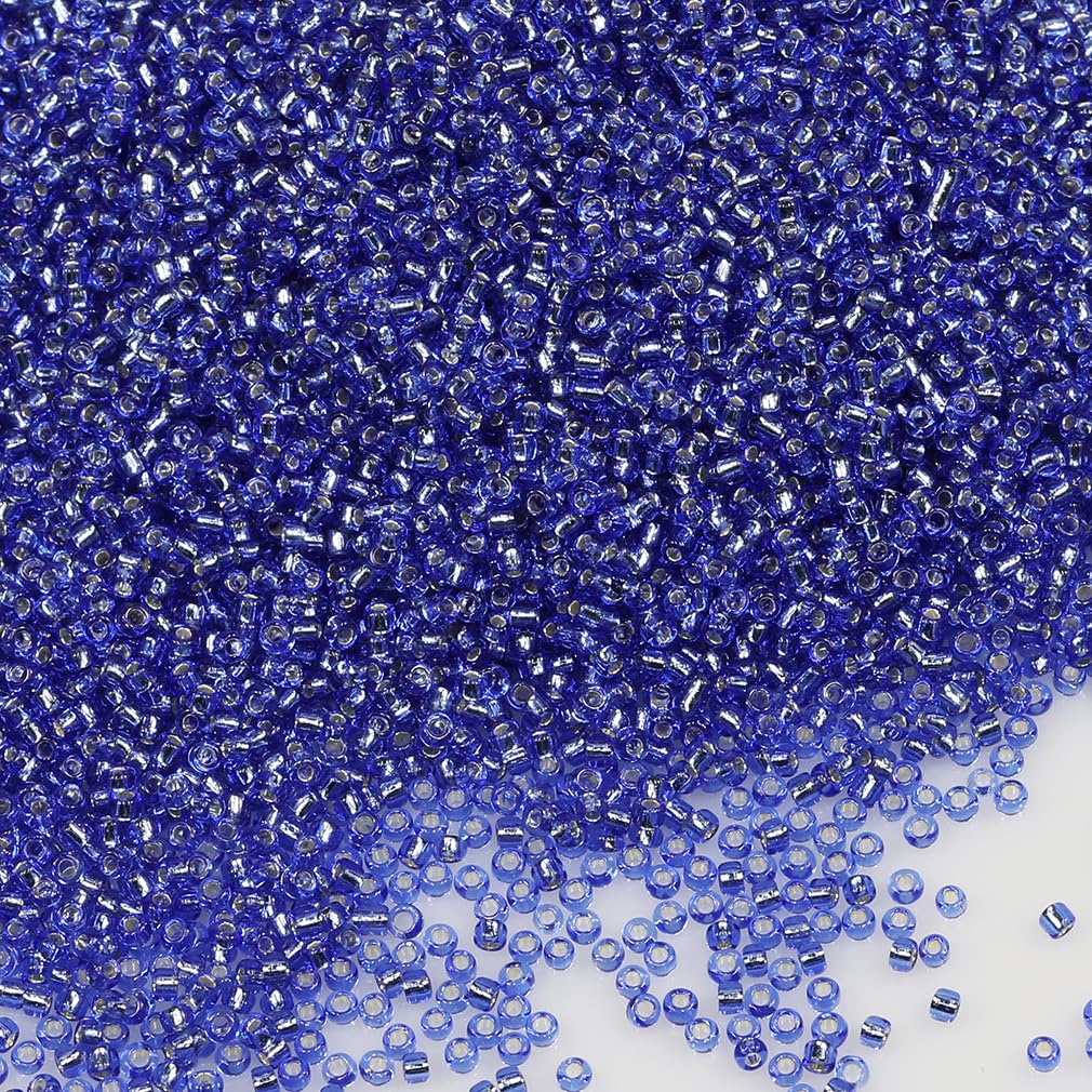 Tibaoffy Transparent Dark Blue with Silver Lined Beads Size 12/0 Crafts Glass Seed Beads 2mm for Jewelry Making (Total About 100g About 11000pcs) — image 1