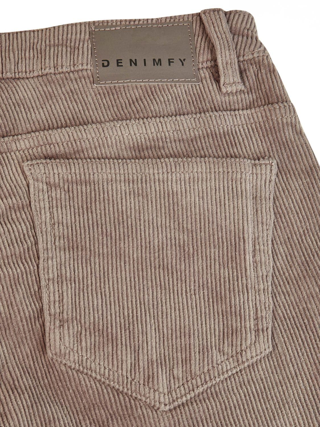 DENIMFY Sztruksowe spodnie damskie Mom Fit High Waist proste nogawki Stretch DFLisa Sztruksowe spodnie spodnie zapinane na zamek błyskawiczny kieszenie jednokolorowe szare różowe niebieskie beżowe