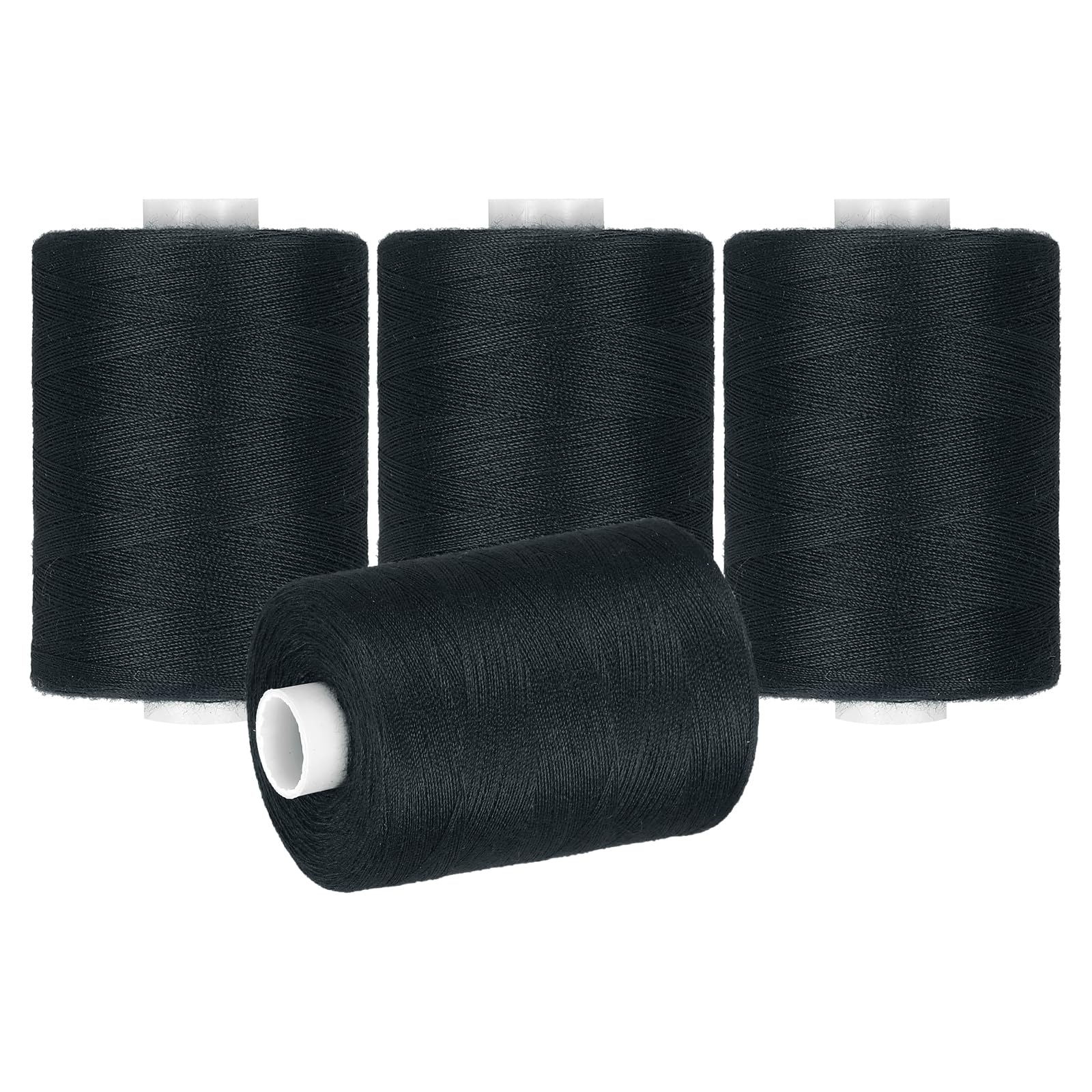 sourcing map 4 Spool Sewing Thread, Black Polyester Thread Prewound Bobbins for Sewing Machine Hand Stitching Quilting Emergency DIY Projects, 1000 Yards/Spool