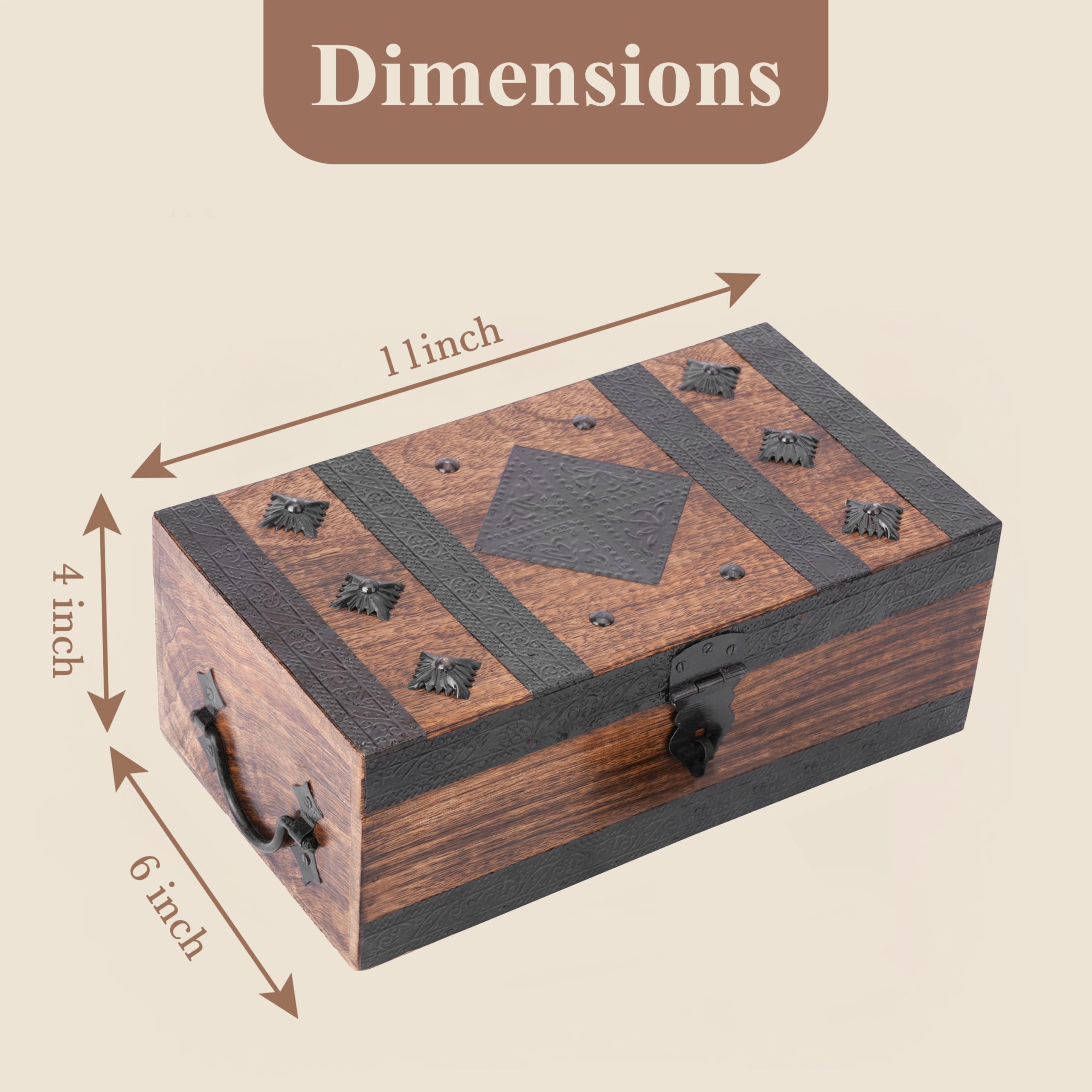 Ajuny Cofre del Tesoro Decorativo de Madera Hecho a mano de Caja de Almacenamiento de Joyas con Diseño de Tiras de Concha Soporte Multiusos para Recuerdos de Viaje Regalos - 11 x 6 pulgadas | Caja de almacenamiento decorativa para joyas, multiusos, recuer