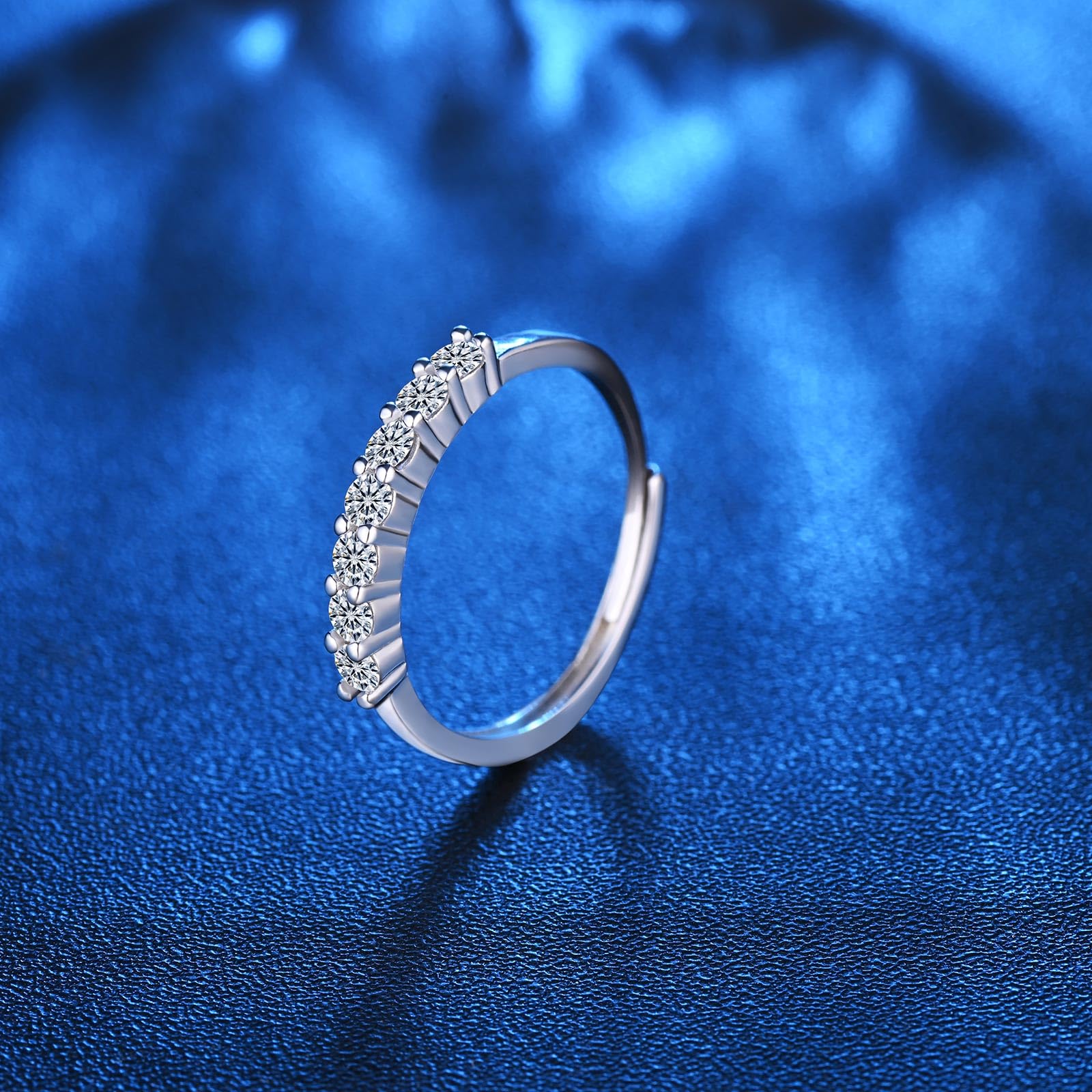 Moissanite Anello Eternità Donna Regolabile Anelli di Promessa di Fidanzamento in Argento 925 per Matrimonio, Anello 7 Diamanti di Moissanite Anniversario Sposa Anelli Gioielli