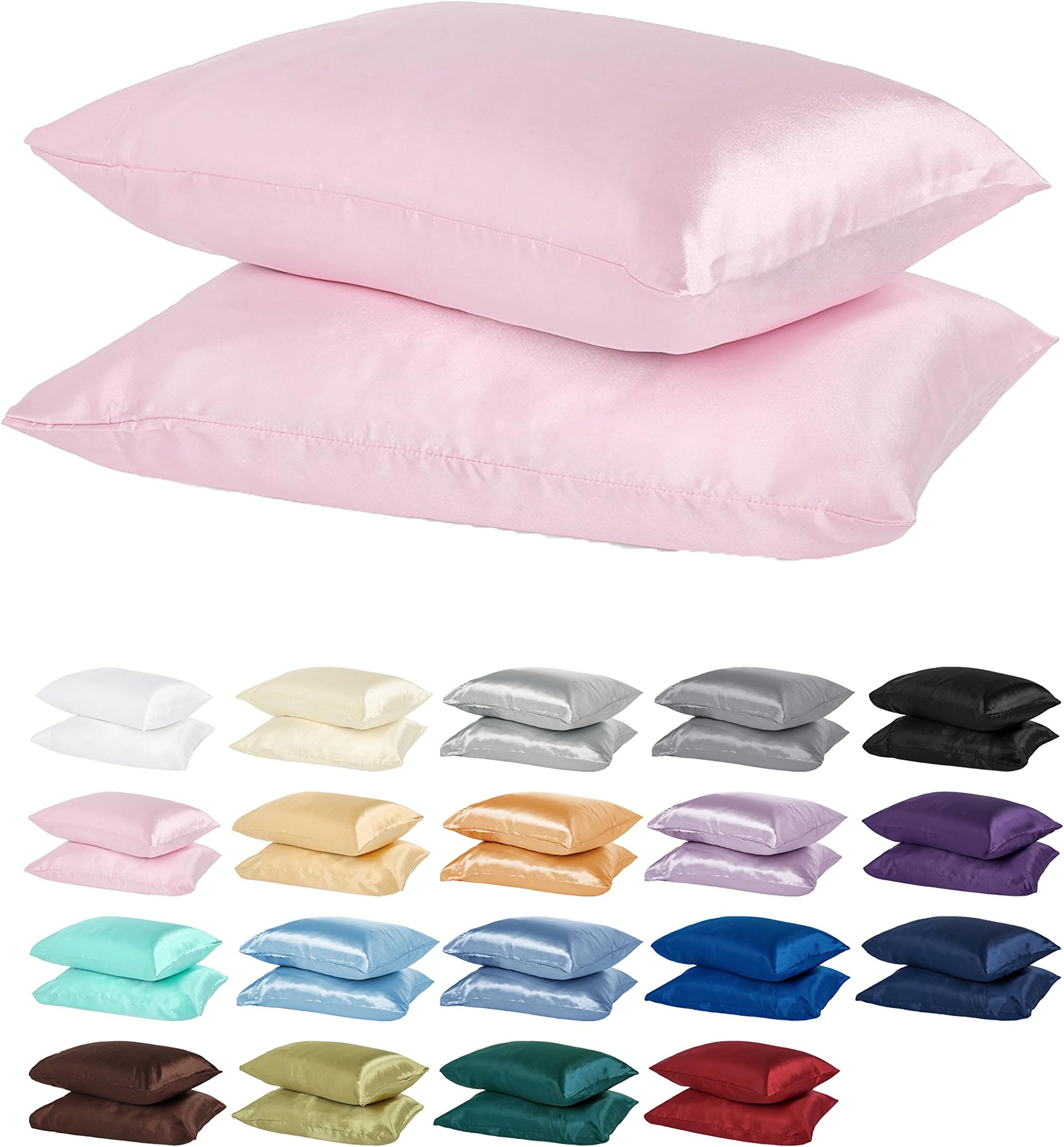 DreamHome Satin Pillow Case with Zipper, 2 Pillow Cases (Standard, Pink)