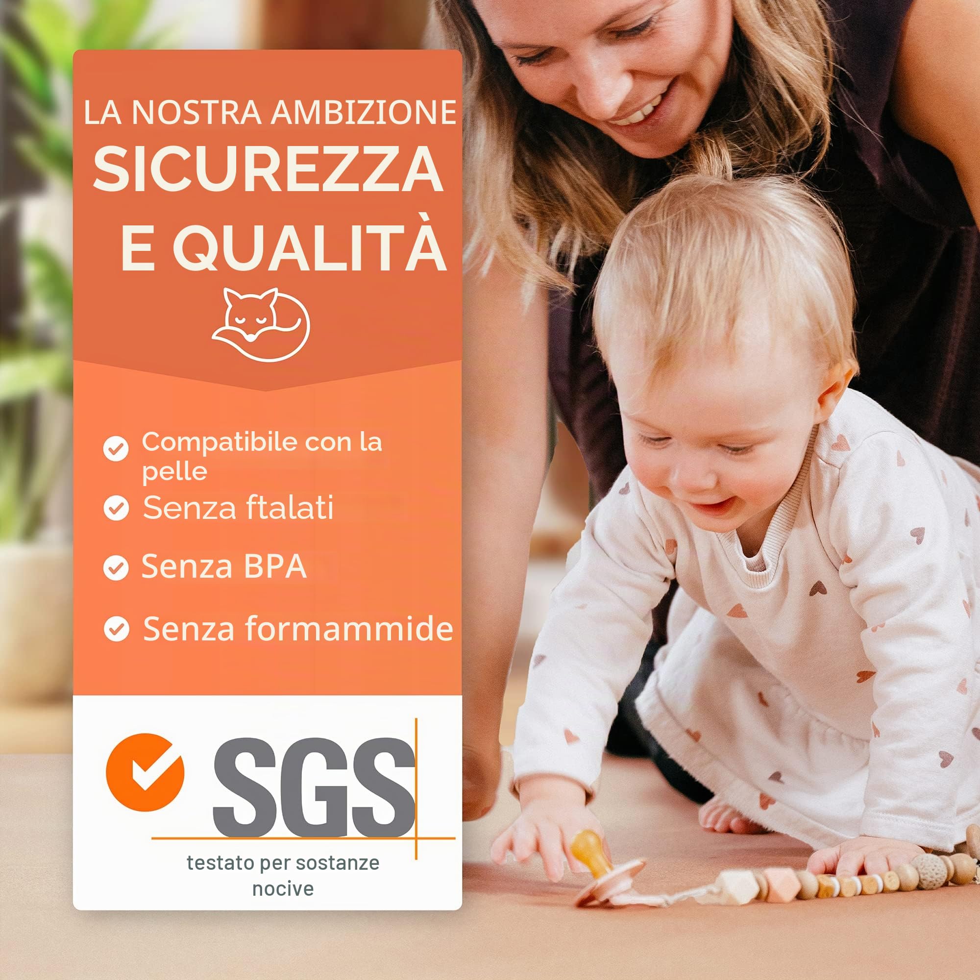Tappeto per gattonare Famifidus senza sostanze inquinanti - tappeto da gioco per bambini in sughero e gomma naturale - 180 x 135 cm - tappetino con spessore di 4,5 mm