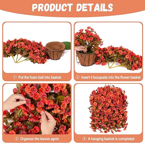 Miniatura 27 de Artificial Flowers with Hanging Basket, Outdoor Faux Plants Silk Morning Glory Vines, Fake Green Arrangement for Garden Patio Spring Summer