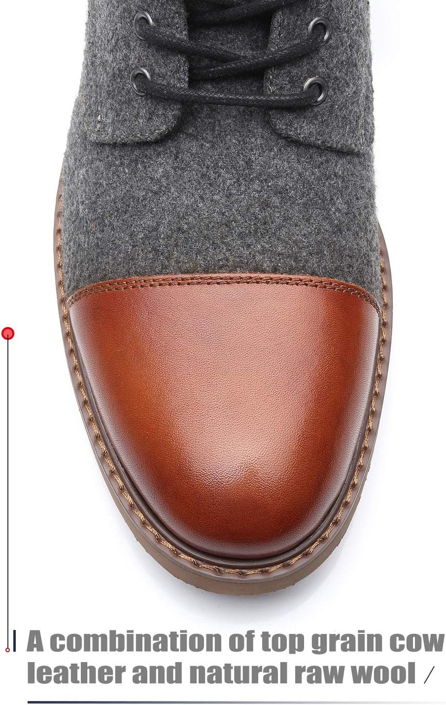 La Milano Mens Winter Dress Boots Cap Toe Lace up Genuine Leather Oxford Comfortable Casual Wool Ankle Jack Boots for Men, Cosy-1-cognacgrey, 7.5 - Image 4