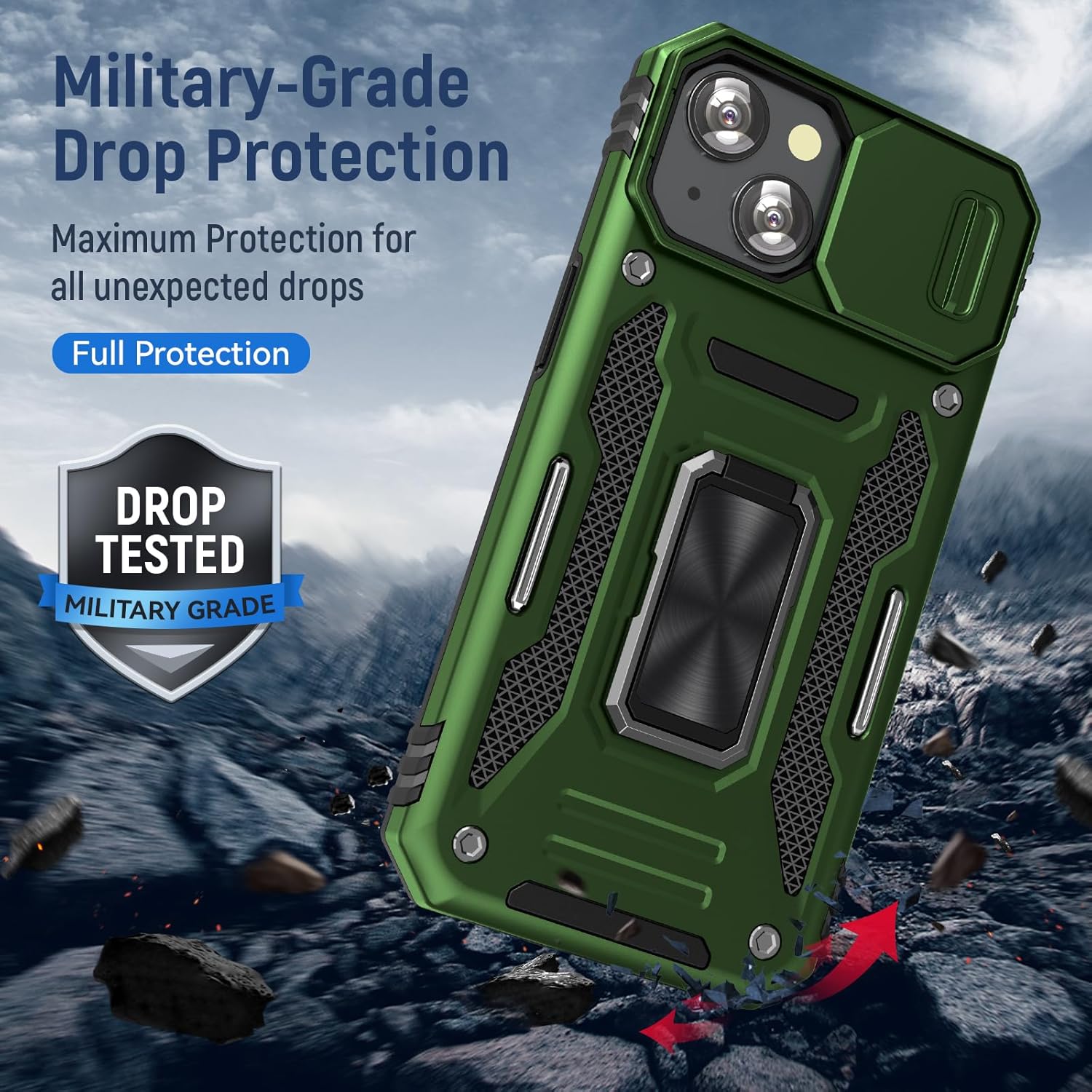 Case for iPhone 15 Plus Phone Case iPhone 15 Plus Case with Kickstand Ring Holder, with Camera Cover, with Magnetic Car Mount Function, for iPhone 15 Plus (Olive Green) - Image 5