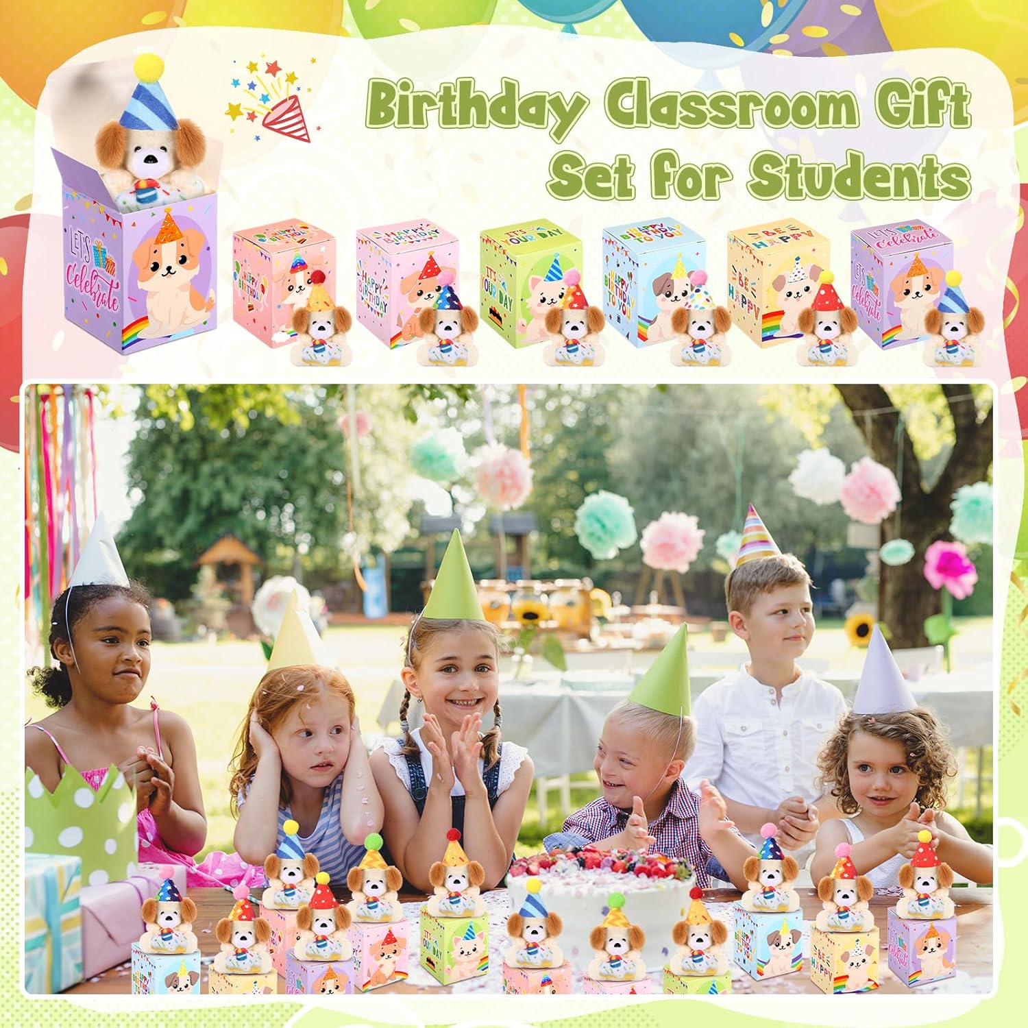 24 Set Birthday Classroom Gifts for Students Mini Stuffed Animals Bulk with Gift Box Tiny First Day of School Plush Keychains for Birthday Party Goodie Bag Rewards Prizes(Dogs)