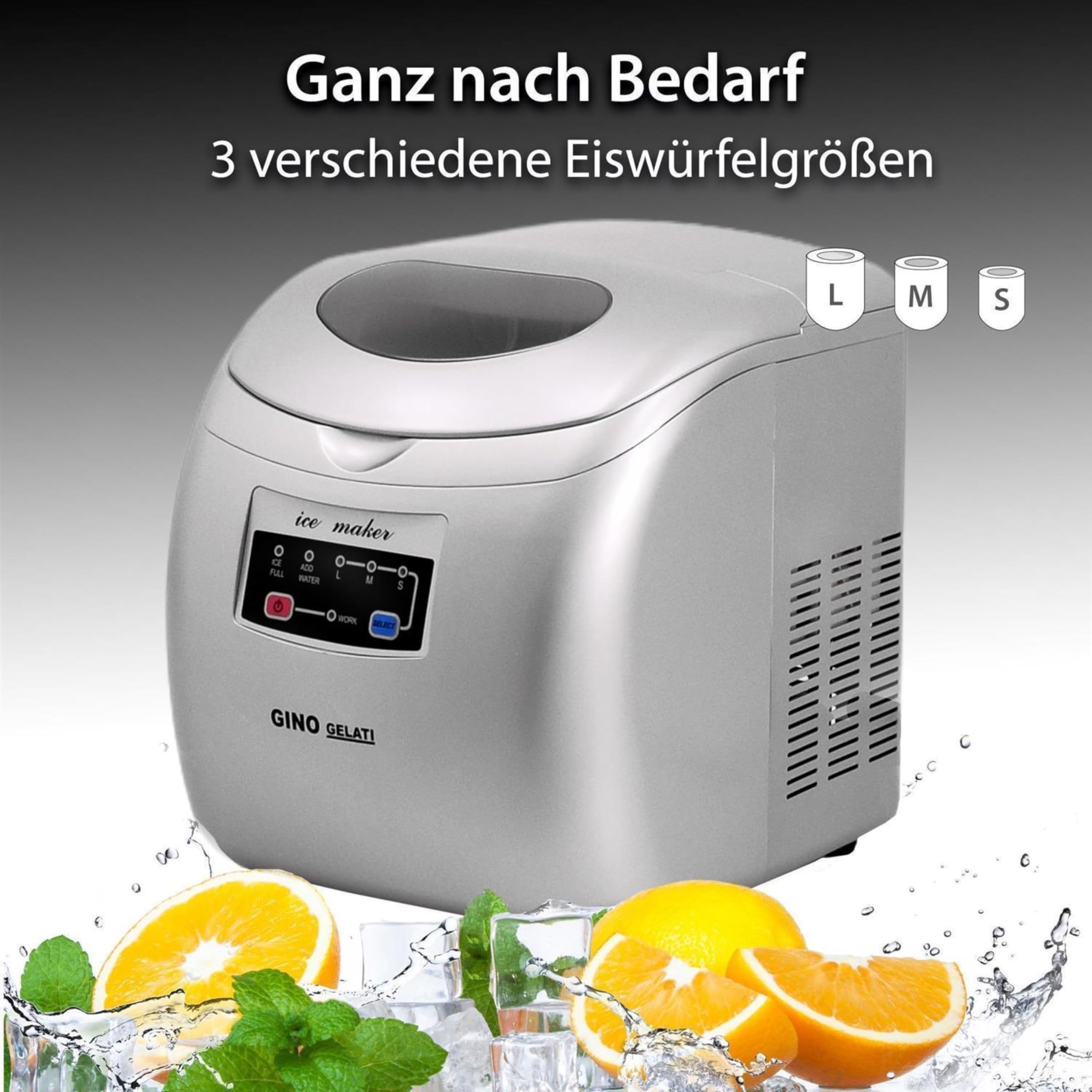 Syntrox Germany Eiswürfelmaschine Eiswürfelbereiter Eiswasser Edelstahl Bolavi, 15 kg Eiswürfel pro Tag, für Zuhause und Gewerbe, mit LED, 150 Watt, Sichtfenster