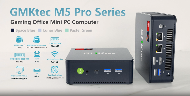 GMKtec Mini PC 5700U, M5 Pro Dual LAN 2.5G Desktop Computer with