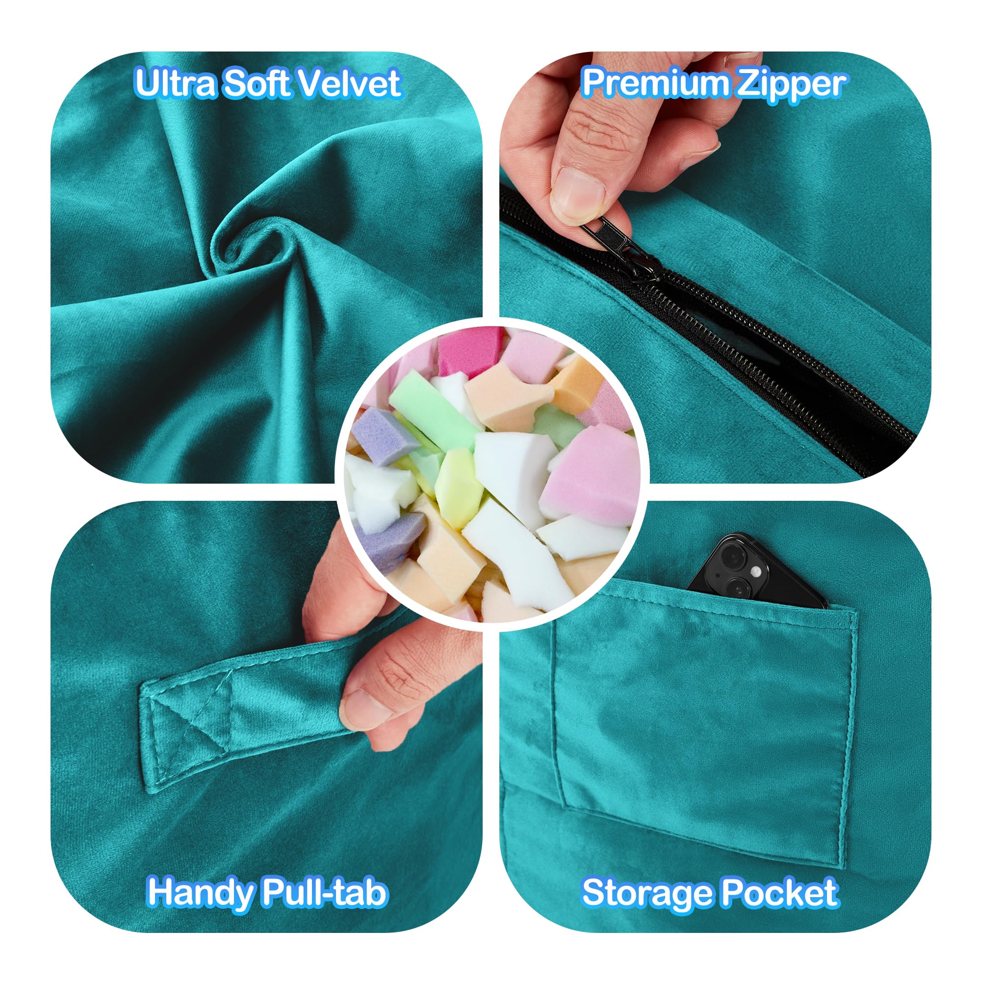 Homguava 5 FT Bean Bag Chair: 5' Bean Bags with Memory Foam Filled, Large Beanbag Chairs Soft Sofa with Dutch Velvet Cover-Purple