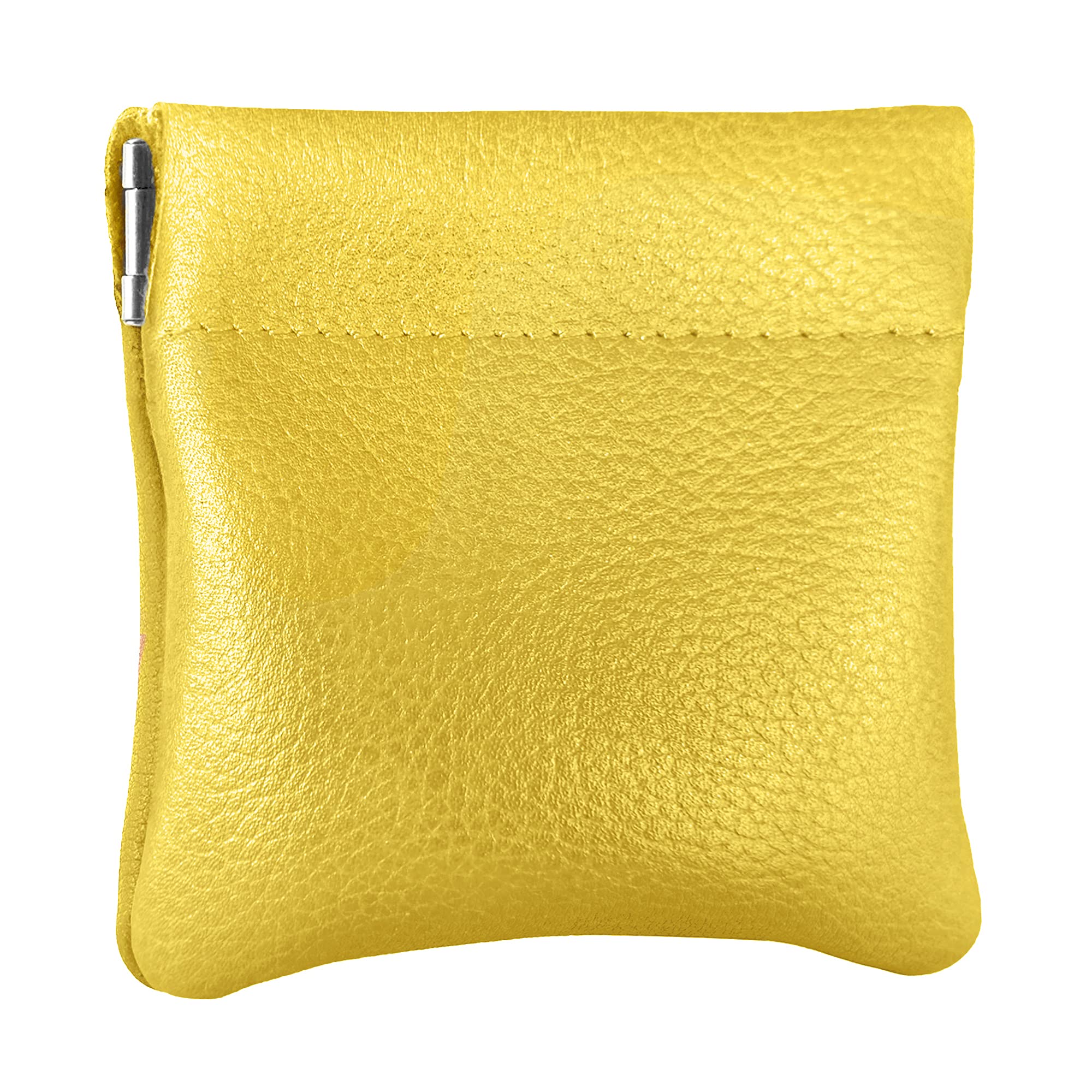 Nabob Leather Genuine Leather Squeeze Coin Purse, Coin Pouch Made IN U.S.A. Change Holder For Men/Woman Size 3.5 X 3.5 (Yellow)
