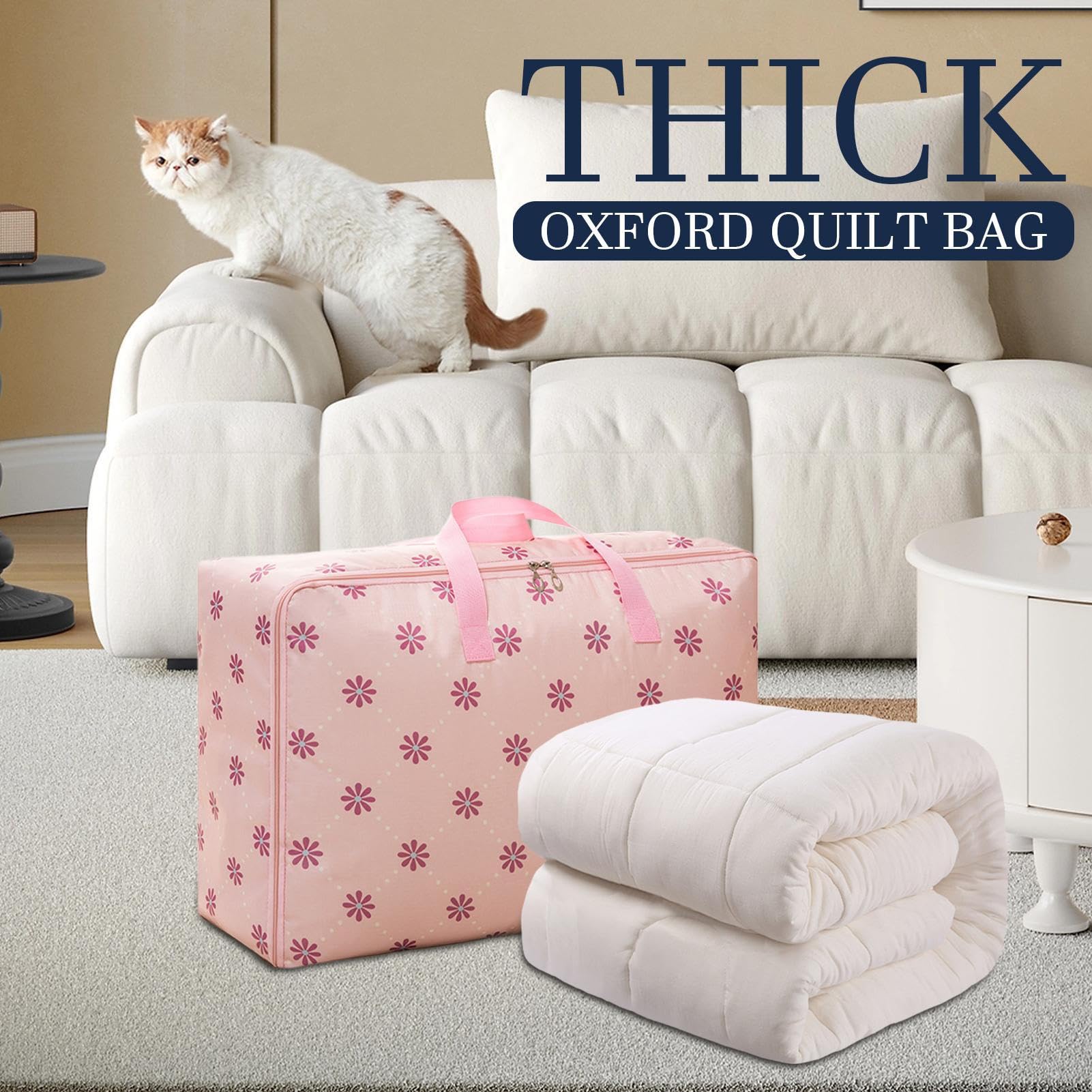 Acrali Home Sacchetti Per Vestiti 90L Con Cerniera - Pieghevoli Con Manico Rinforzato - Per Piumini, Coperte, Traslochi - 60x40x35 Cm