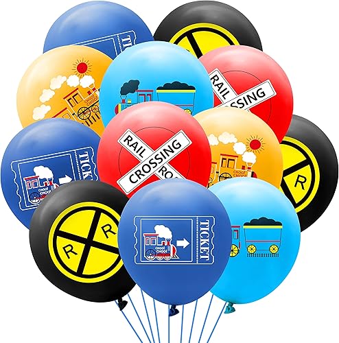 PANTIDE Juego de 52 globos de látex de 12 pulgadas, ramo de globos de látex con cinta, tren de vapor, Choo Choo, señales de tráfico, suministros de